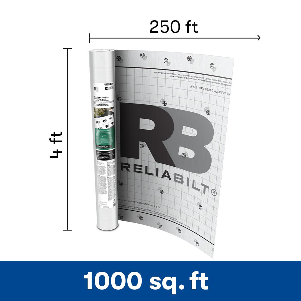 slide 3 of 6, RELIABILT 48-in x 250-ft 1000-sq ft Synthetic Roof Underlayment, 1 ct