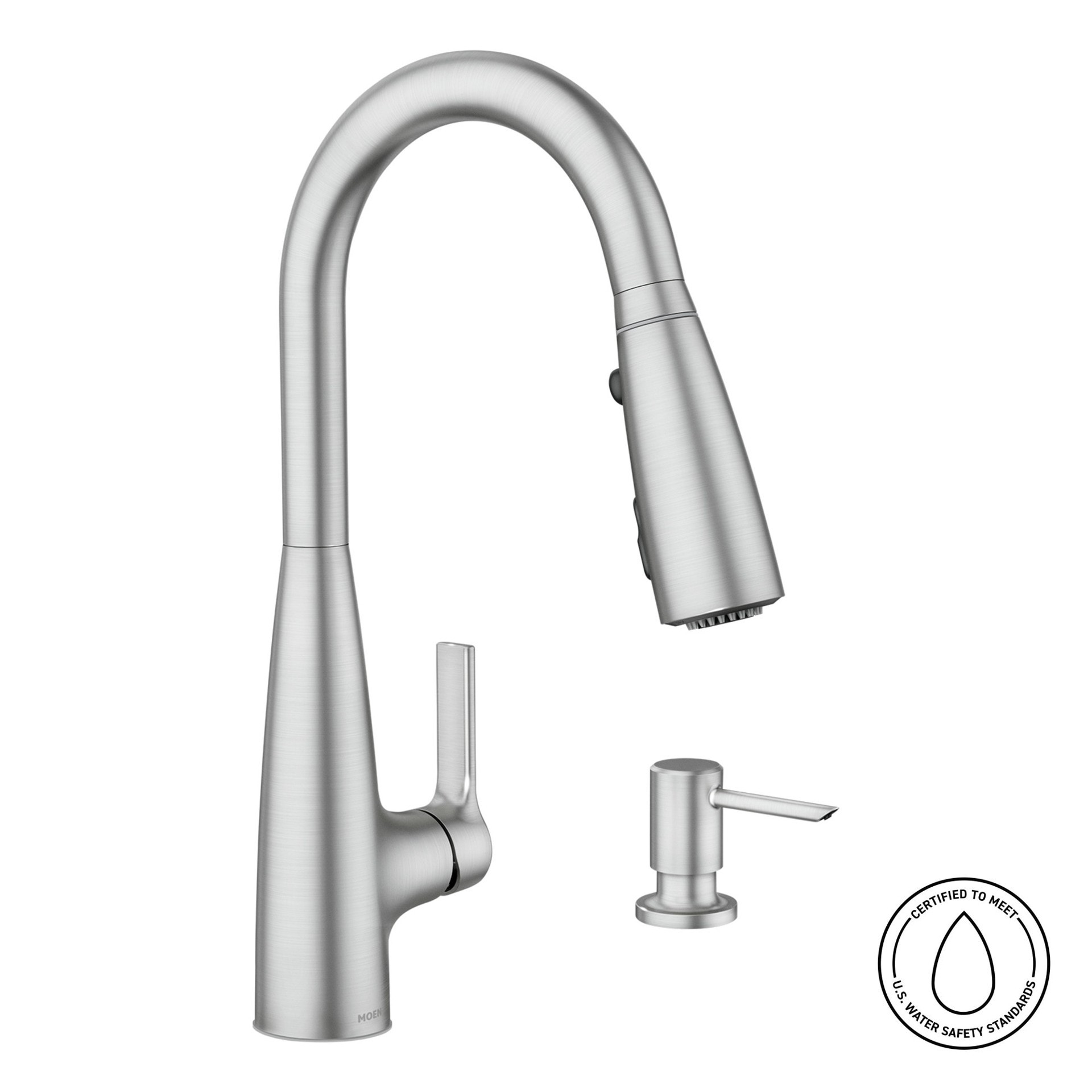 slide 2 of 6, Moen Haelyn Spot Resist Stainless Single Handle Deck-mount Pull-down Kitchen Faucet with Sprayer (Includes Deck Plate) (Includes Soap Dispenser), 1 ct