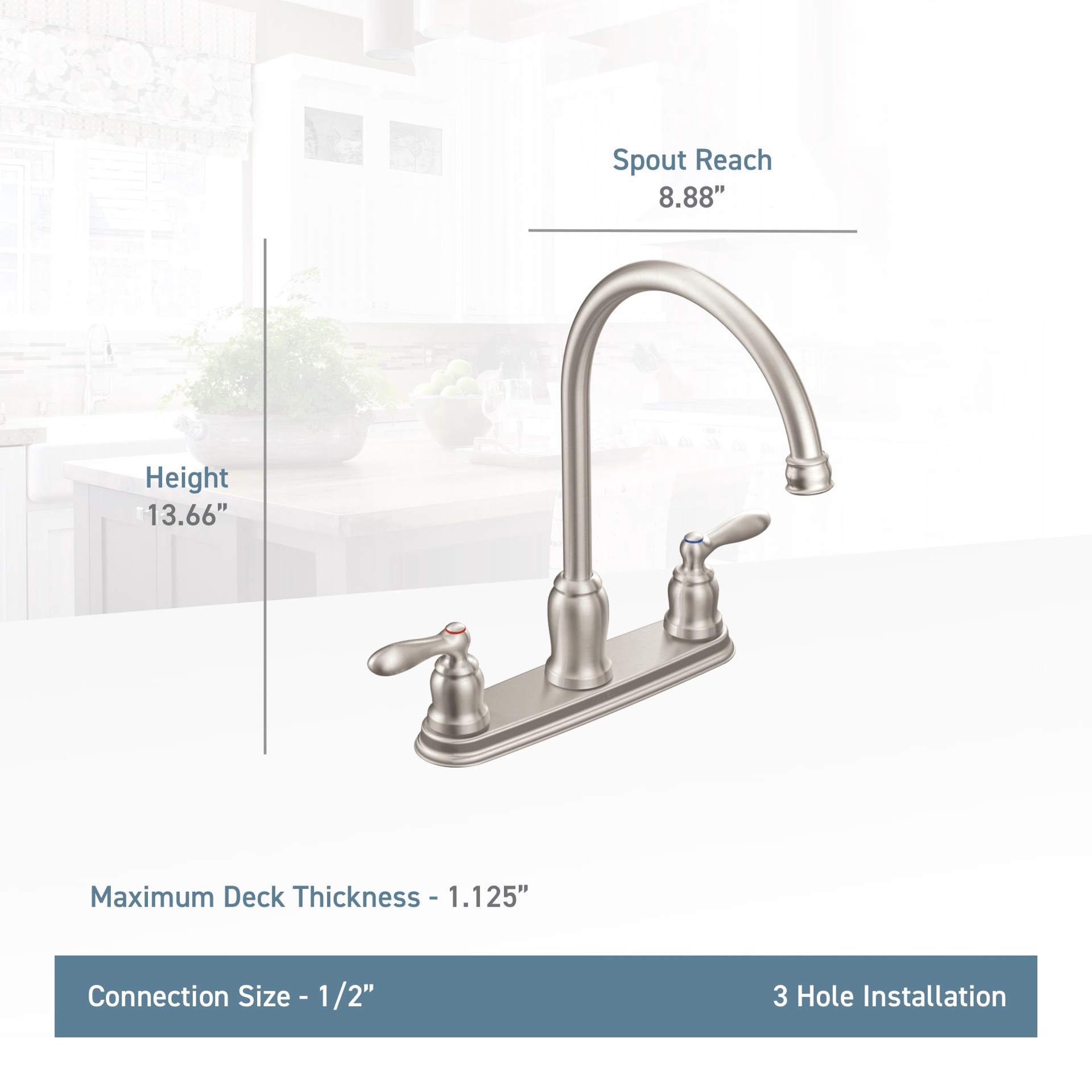 slide 4 of 6, Moen Caldwell Matte Black Double Handle Deck-mount Kitchen Faucet (Includes Deck Plate), 1 ct