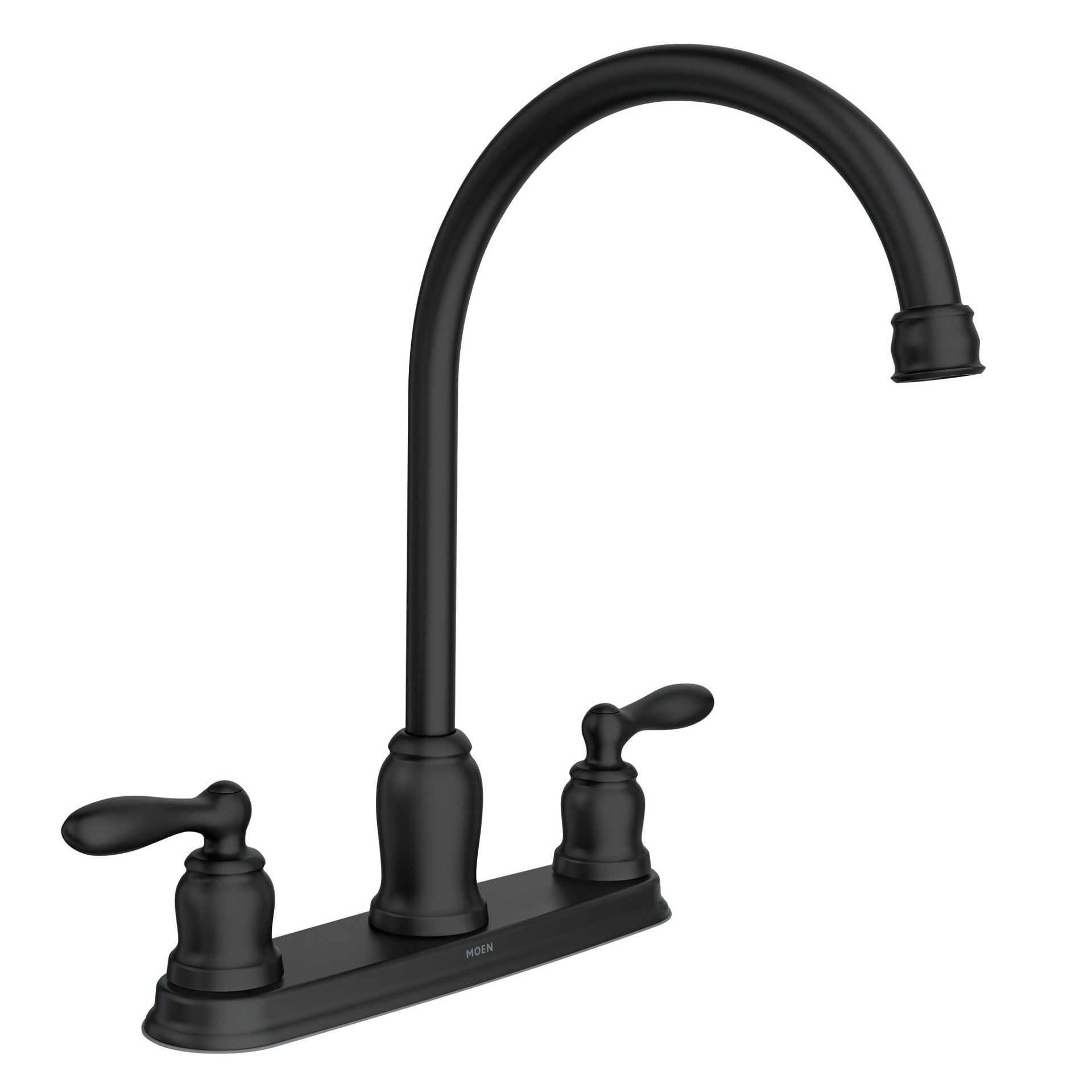 slide 1 of 6, Moen Caldwell Matte Black Double Handle Deck-mount Kitchen Faucet (Includes Deck Plate), 1 ct