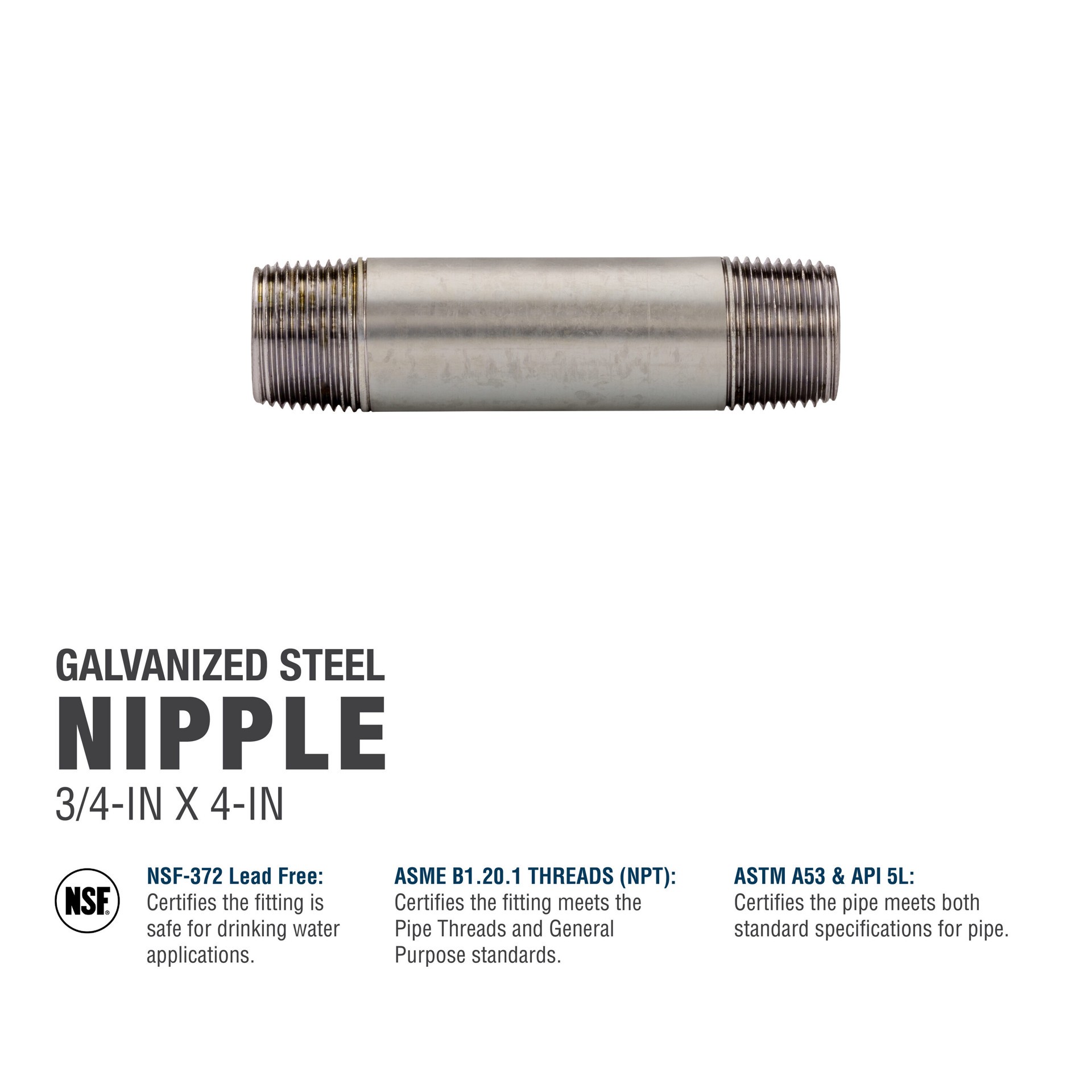 slide 5 of 6, RELIABILT 3/4-in x 4-in Galvanized Left-and-Right Nipple, 1 ct