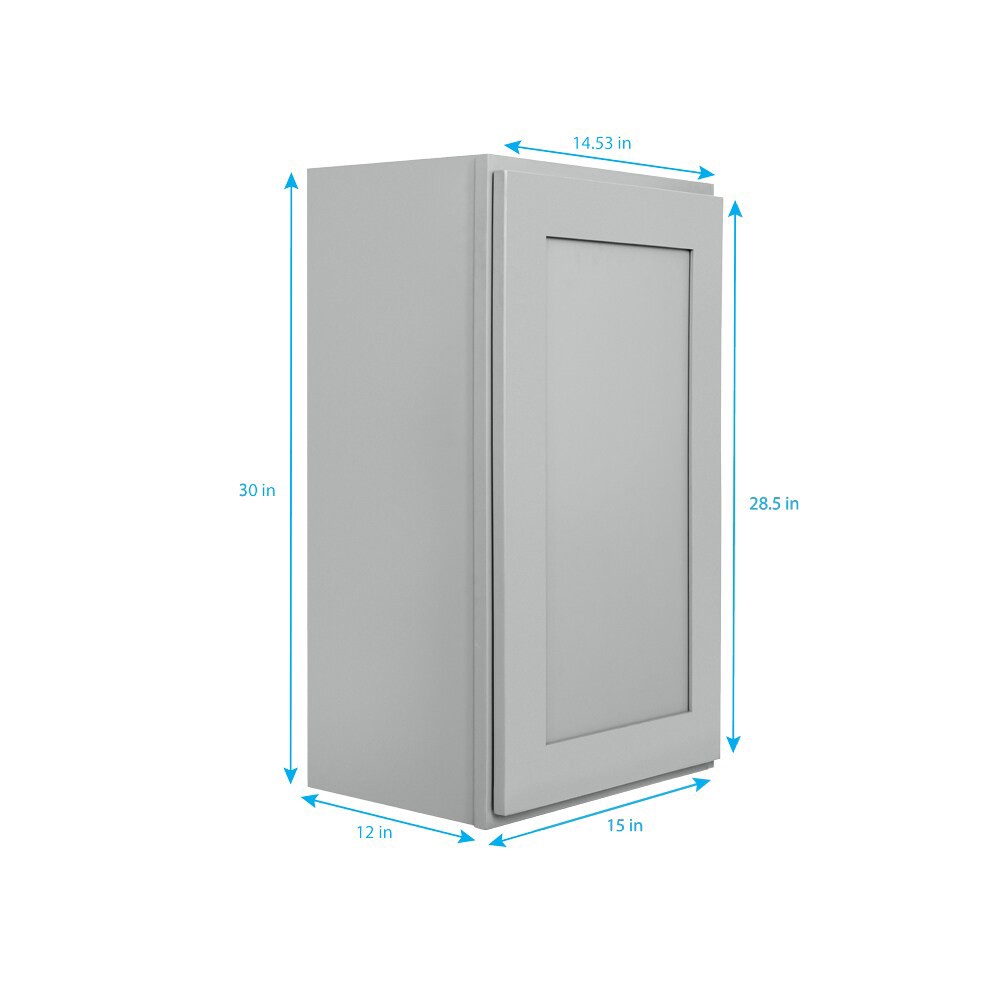 slide 5 of 6, RELIABILT Overlake 15-in W x 30-in H x 12-in D Gray Wall Ready to assemble (RTA) Plywood Cabinet Recessed Panel Shaker, 1 ct