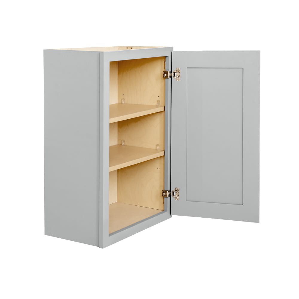 slide 6 of 6, RELIABILT Overlake 15-in W x 30-in H x 12-in D Gray Wall Ready to assemble (RTA) Plywood Cabinet Recessed Panel Shaker, 1 ct