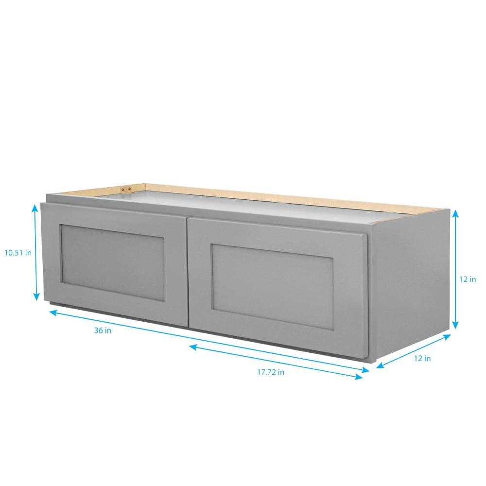 slide 5 of 6, RELIABILT Overlake 36-in W x 12-in H x 12-in D Gray Wall Ready to assemble (RTA) Plywood Cabinet Recessed Panel Shaker, 1 ct