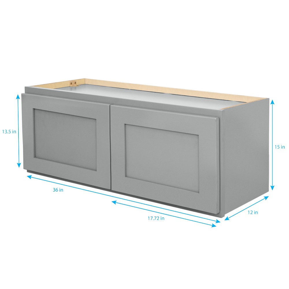 slide 5 of 6, RELIABILT Overlake 36-in W x 15-in H x 12-in D Gray Wall Ready to Assemble (RTA) Plywood Cabinet Recessed Panel Shaker, 1 ct