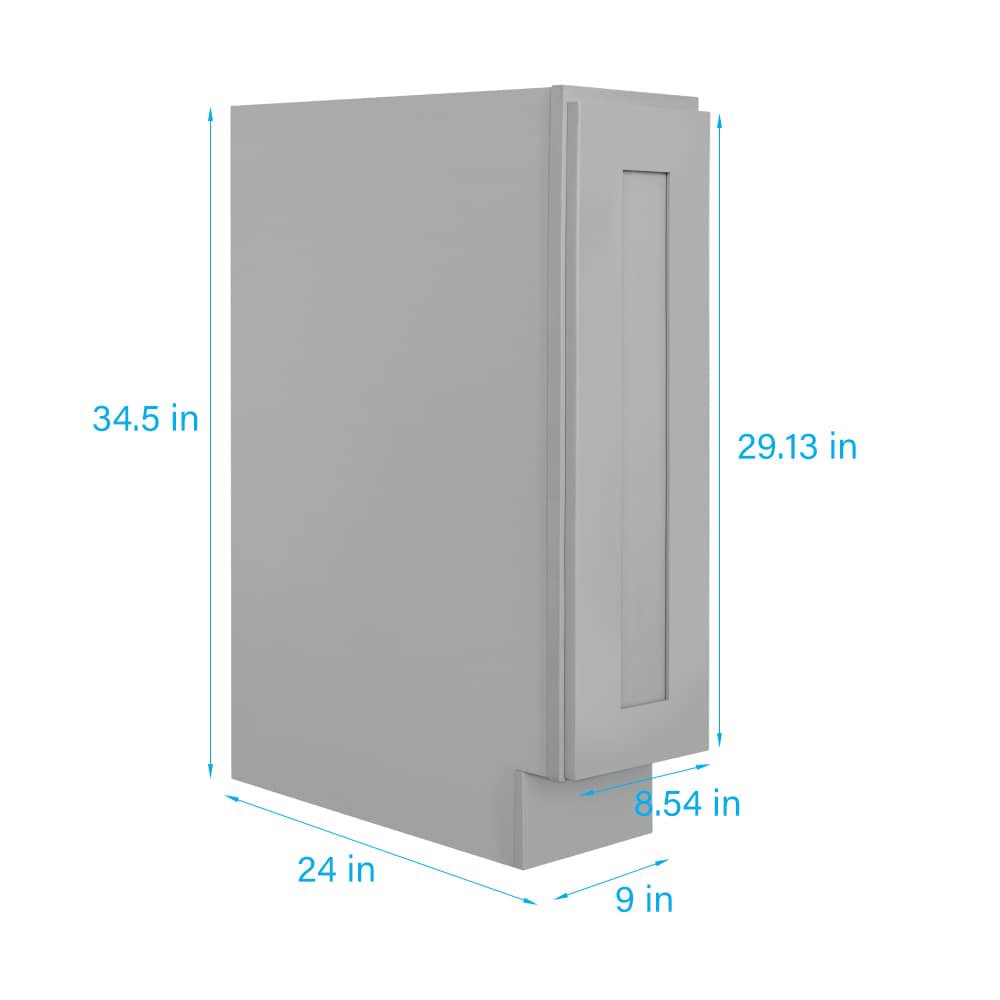 slide 5 of 6, RELIABILT Overlake 9-in W x 34.5-in H x 24-in D Gray Base Ready to Assemble (RTA) Plywood Cabinet Recessed Panel Shaker, 1 ct