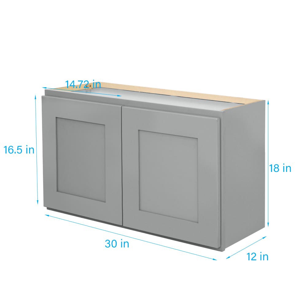 slide 5 of 6, RELIABILT Overlake 30-in W x 18-in H x 12-in D Gray Wall Ready to assemble (RTA) Plywood Cabinet Recessed Panel Shaker, 1 ct