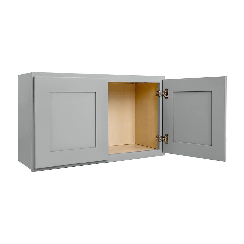 slide 6 of 6, RELIABILT Overlake 30-in W x 18-in H x 12-in D Gray Wall Ready to assemble (RTA) Plywood Cabinet Recessed Panel Shaker, 1 ct
