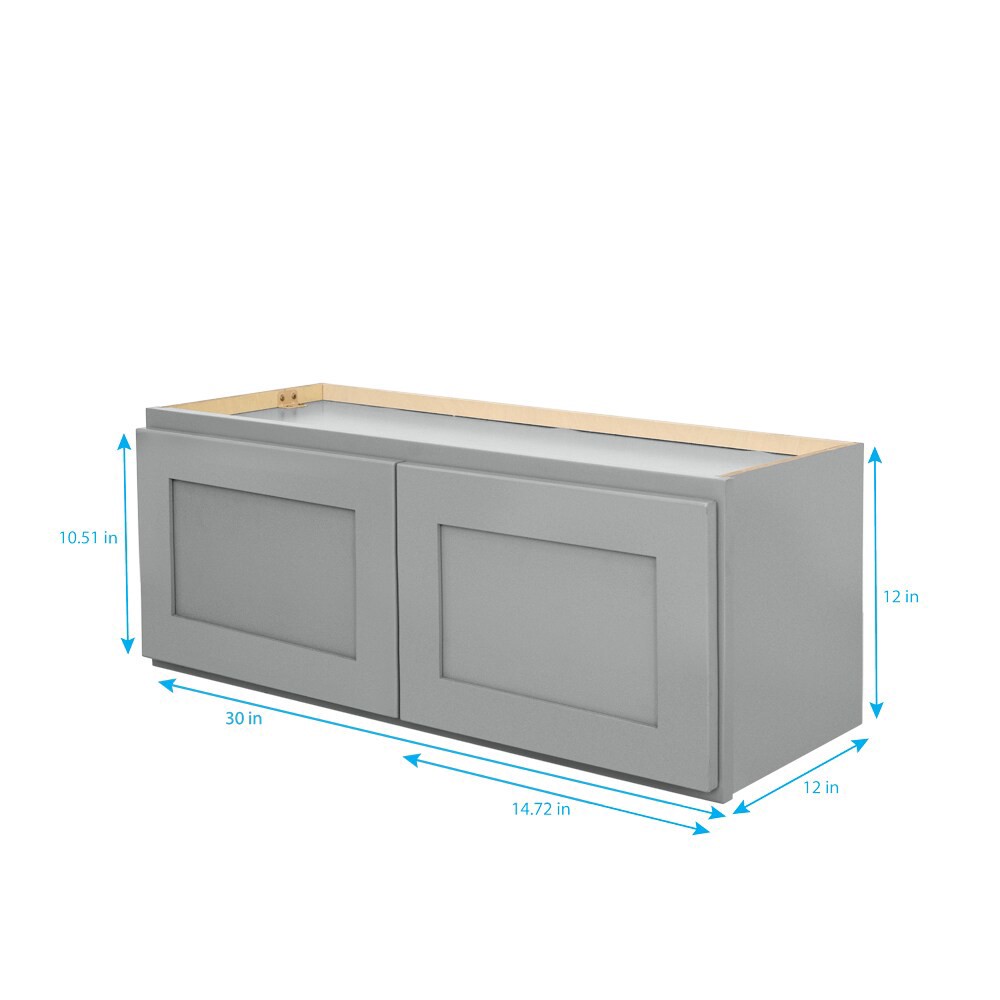 slide 5 of 6, RELIABILT Overlake 30-in W x 12-in H x 12-in D Gray Wall Ready to assemble (RTA) Plywood Cabinet Recessed Panel Shaker, 1 ct