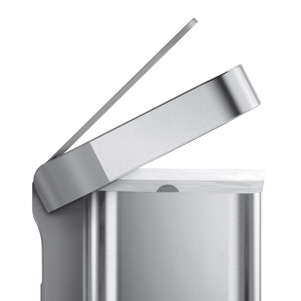 slide 5 of 6, simplehuman Liner Pocket Can with Soft-Close Grey Plastic Lid, 45 Liter Brushed Steel Indoor Kitchen Step Trash Can, 1 ct
