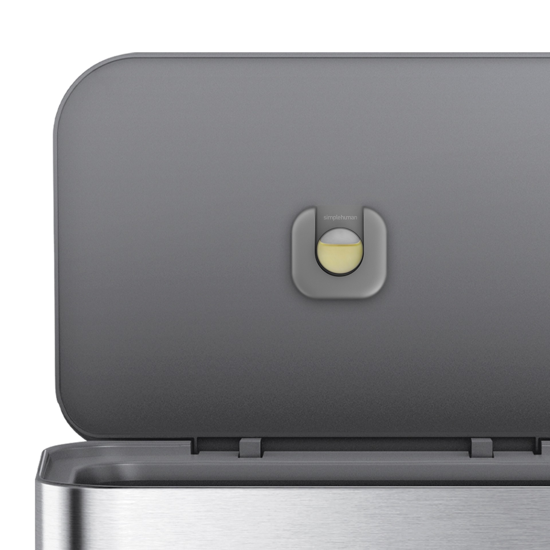 slide 6 of 6, simplehuman Liner Pocket Can with Soft-Close Grey Plastic Lid, 45 Liter Brushed Steel Indoor Kitchen Step Trash Can, 1 ct