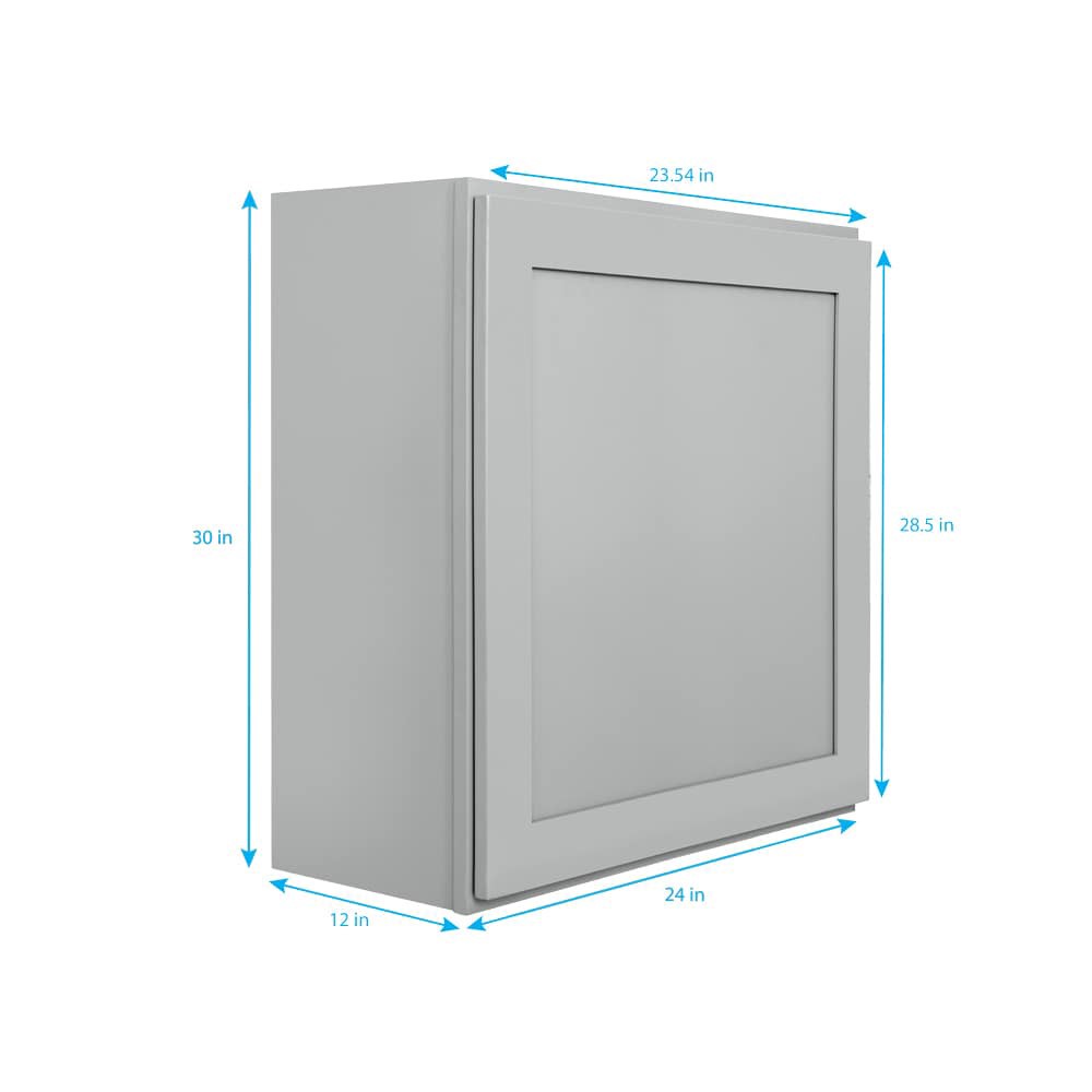 slide 5 of 6, RELIABILT Overlake 24-in W x 30-in H x 12-in D Gray Wall Ready to assemble (RTA) Plywood Cabinet Recessed Panel Shaker, 1 ct