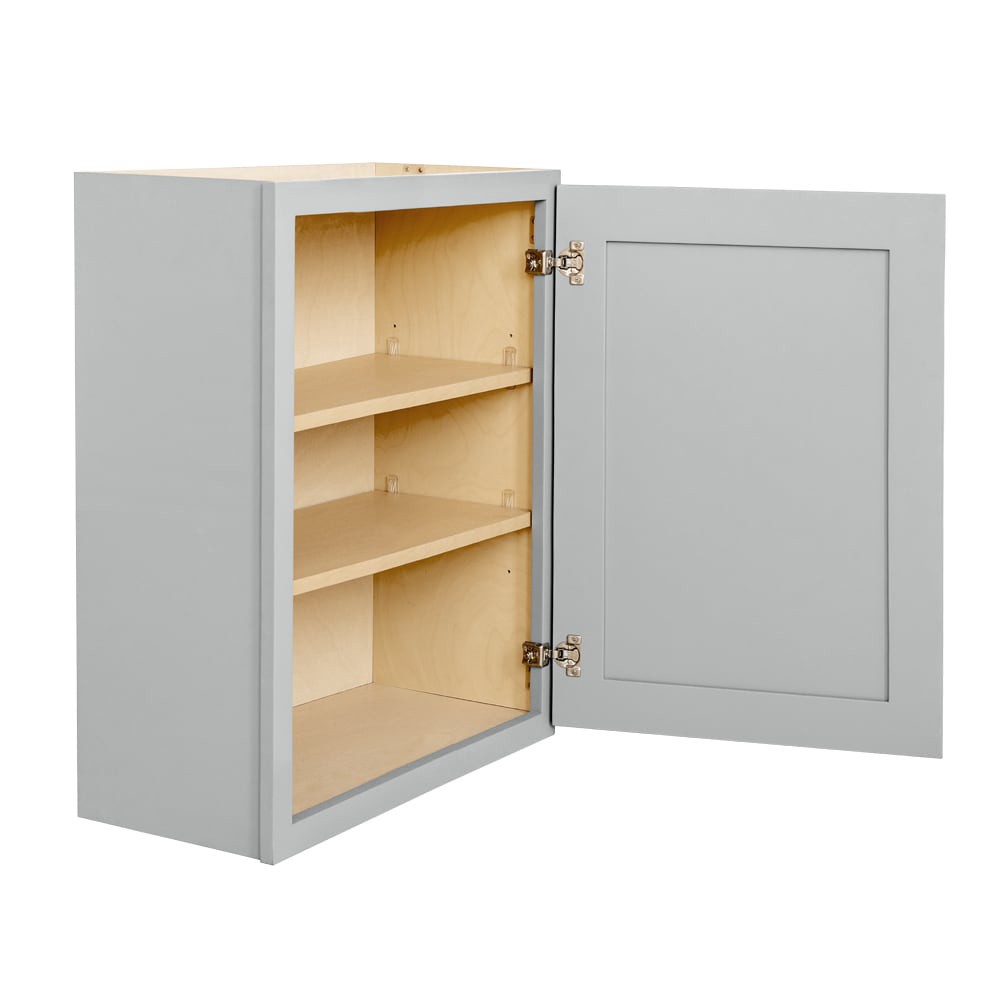 slide 6 of 6, RELIABILT Overlake 24-in W x 30-in H x 12-in D Gray Wall Ready to assemble (RTA) Plywood Cabinet Recessed Panel Shaker, 1 ct