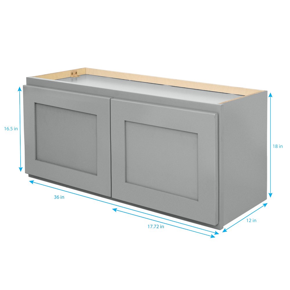 slide 5 of 6, RELIABILT Overlake 36-in W x 18-in H x 12-in D Gray Wall Ready to assemble (RTA) Plywood Cabinet Recessed Panel Shaker, 1 ct