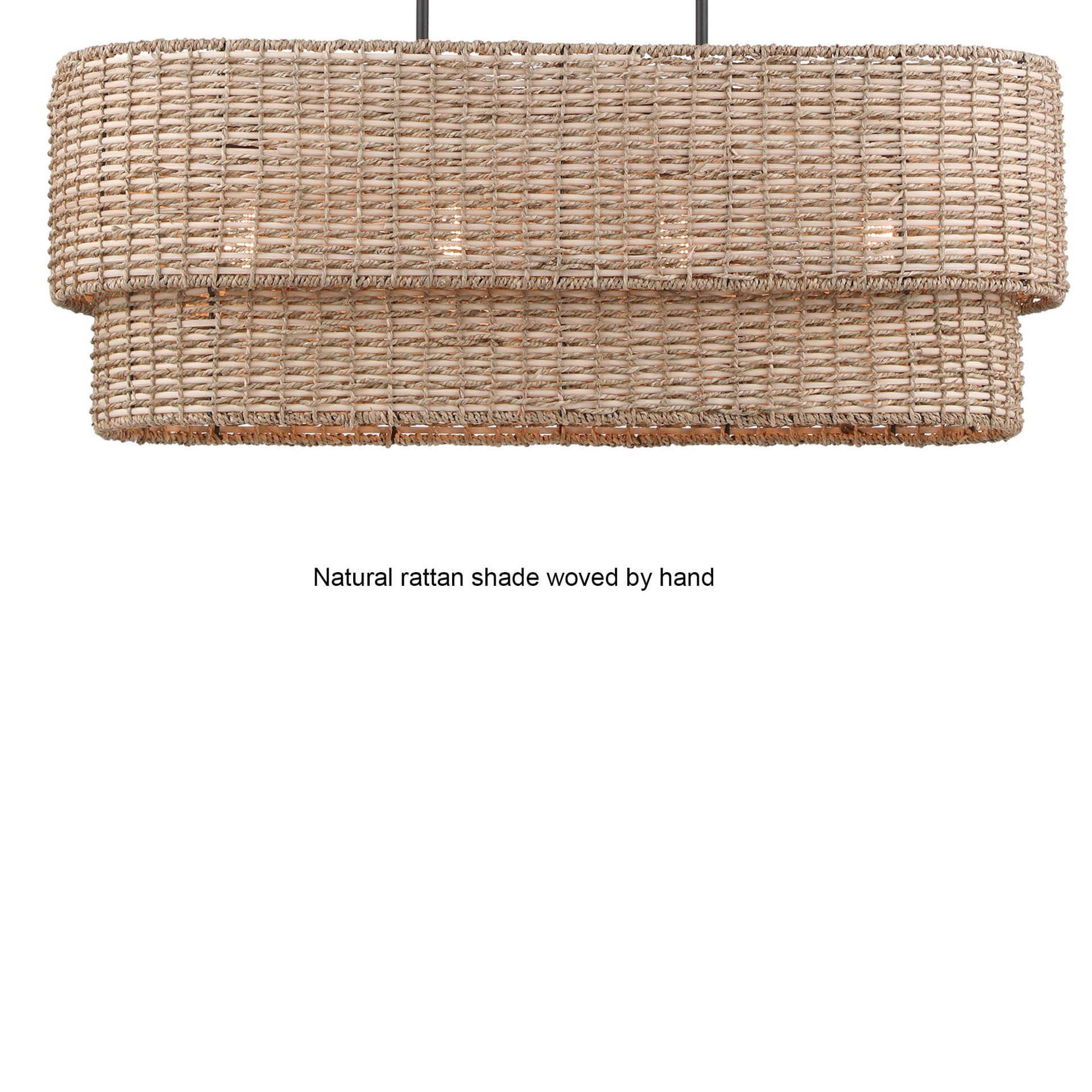 slide 5 of 6, allen + roth Adara 4 -Light Matte Black Canopy With Natural Rattan Shade Farmhouse Linear Large Hanging Pendant light, 1 ct