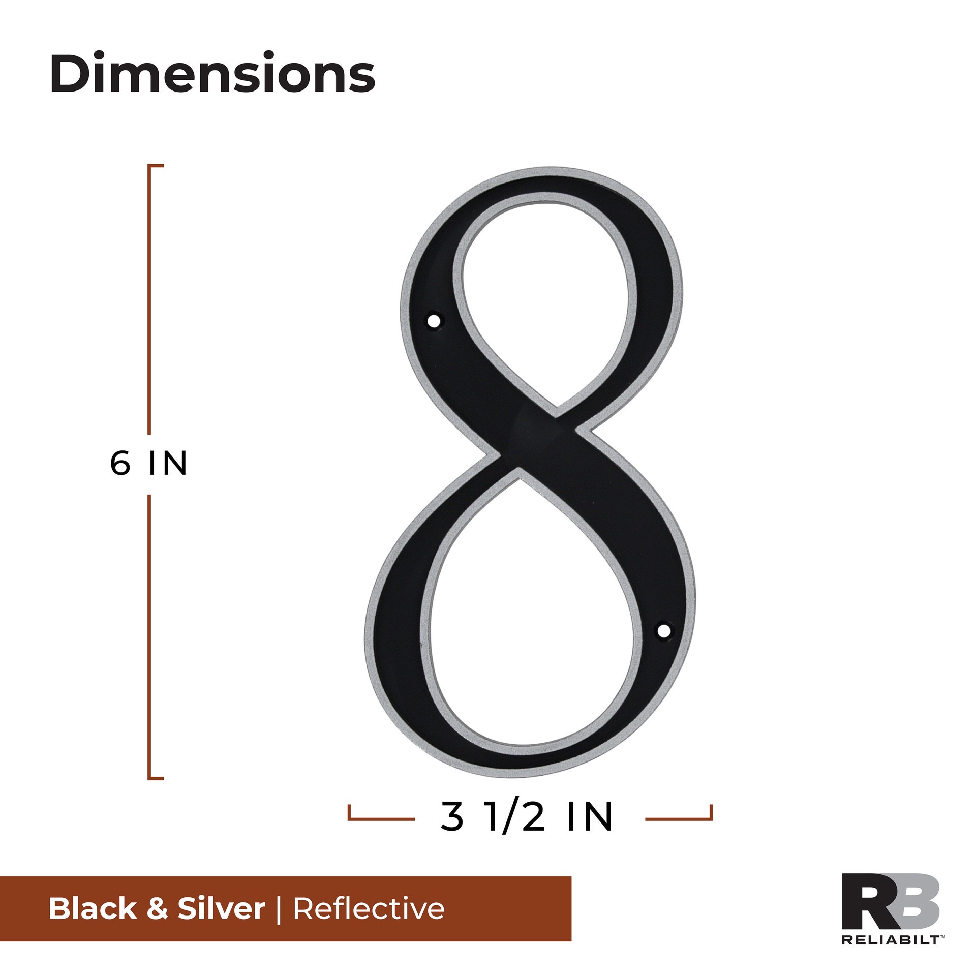 slide 2 of 6, RELIABILT 6-in Reflective Black Number 8, 1 ct
