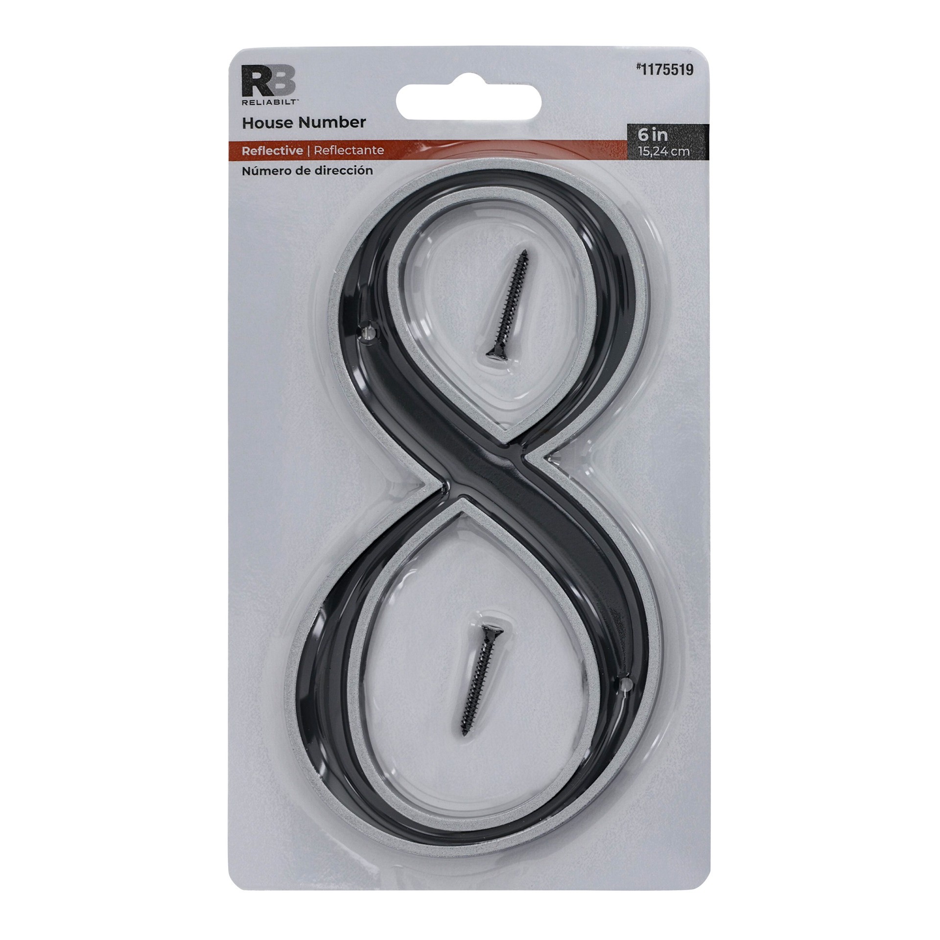 slide 1 of 6, RELIABILT 6-in Reflective Black Number 8, 1 ct