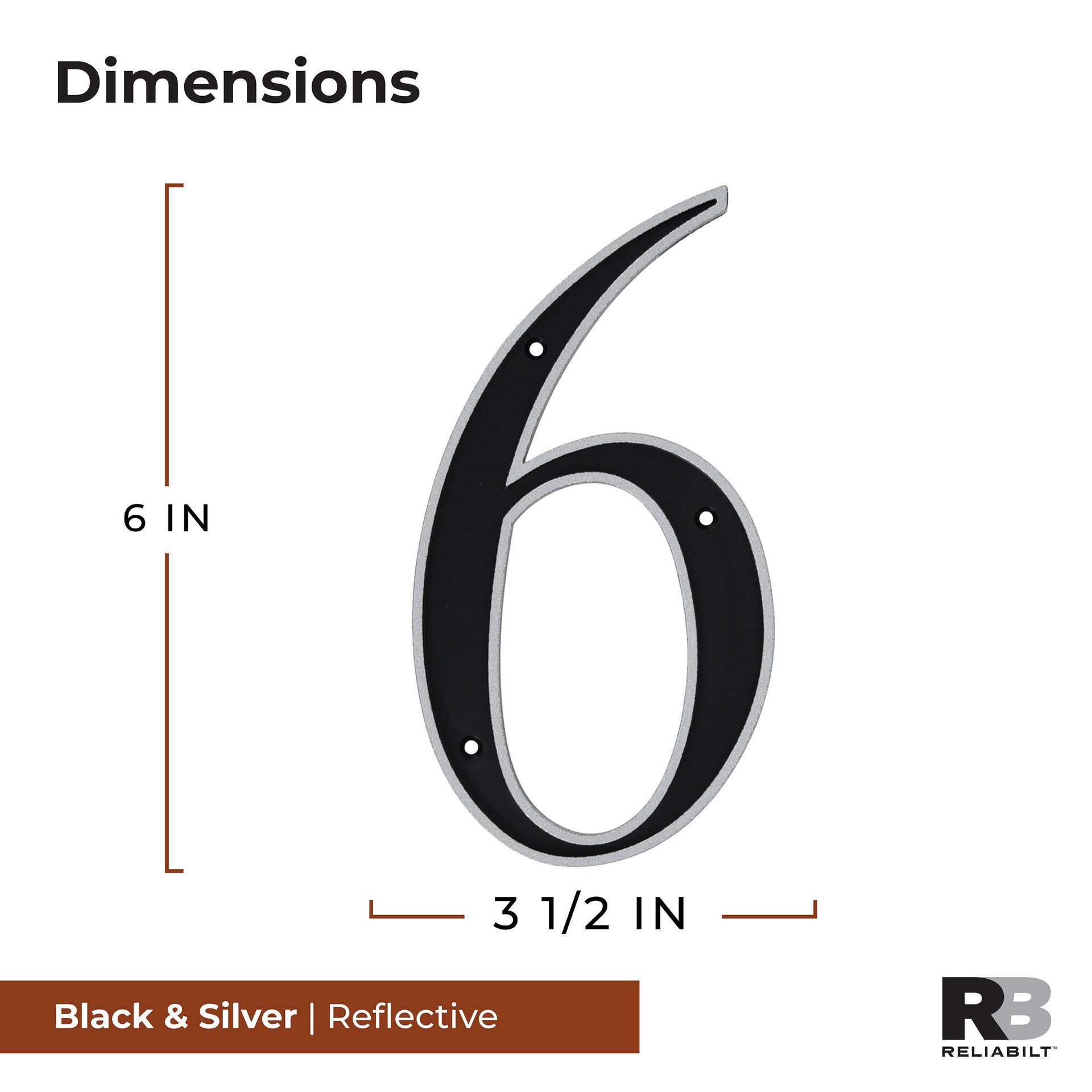 slide 2 of 6, RELIABILT 6-in Reflective Black Number 6, 1 ct