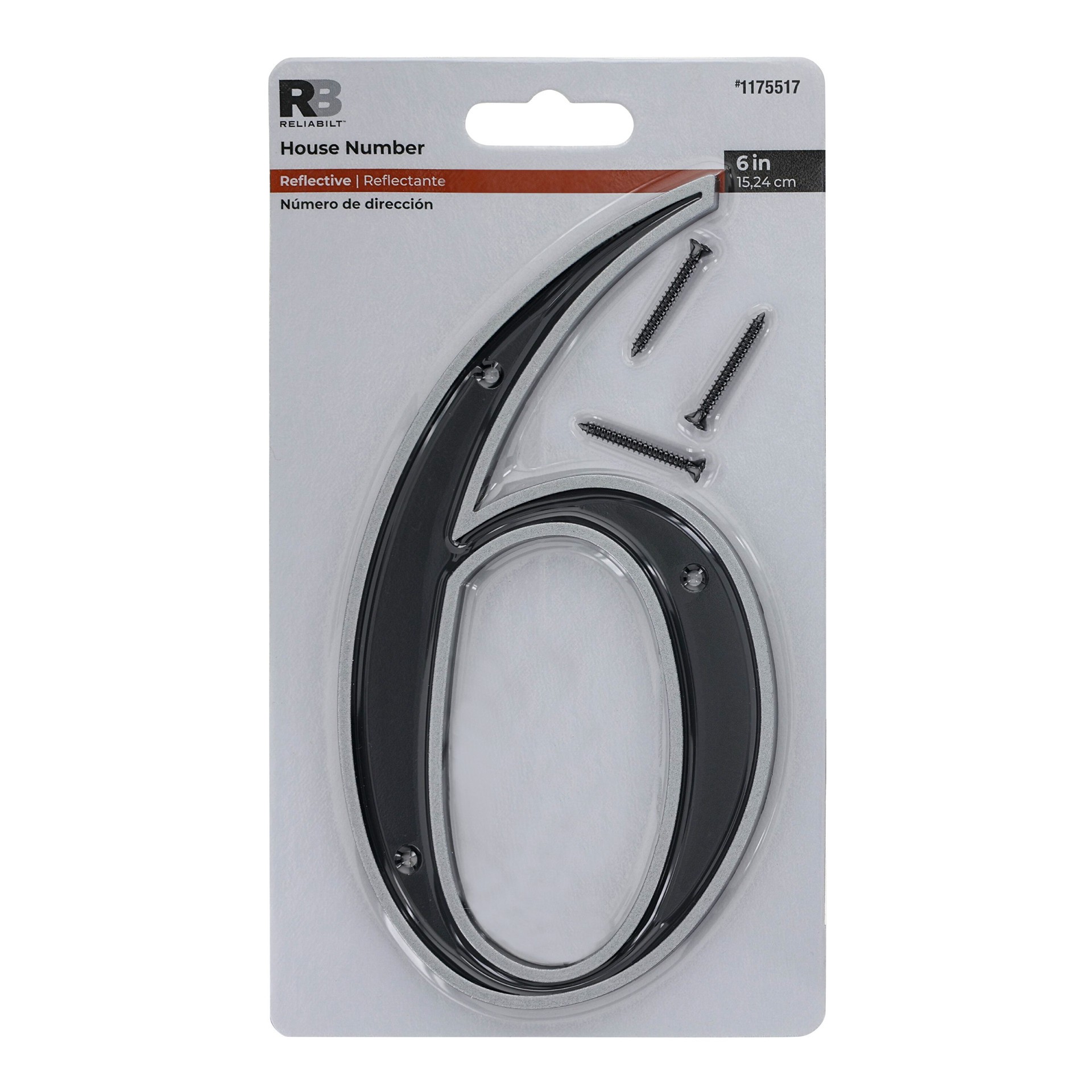slide 1 of 6, RELIABILT 6-in Reflective Black Number 6, 1 ct