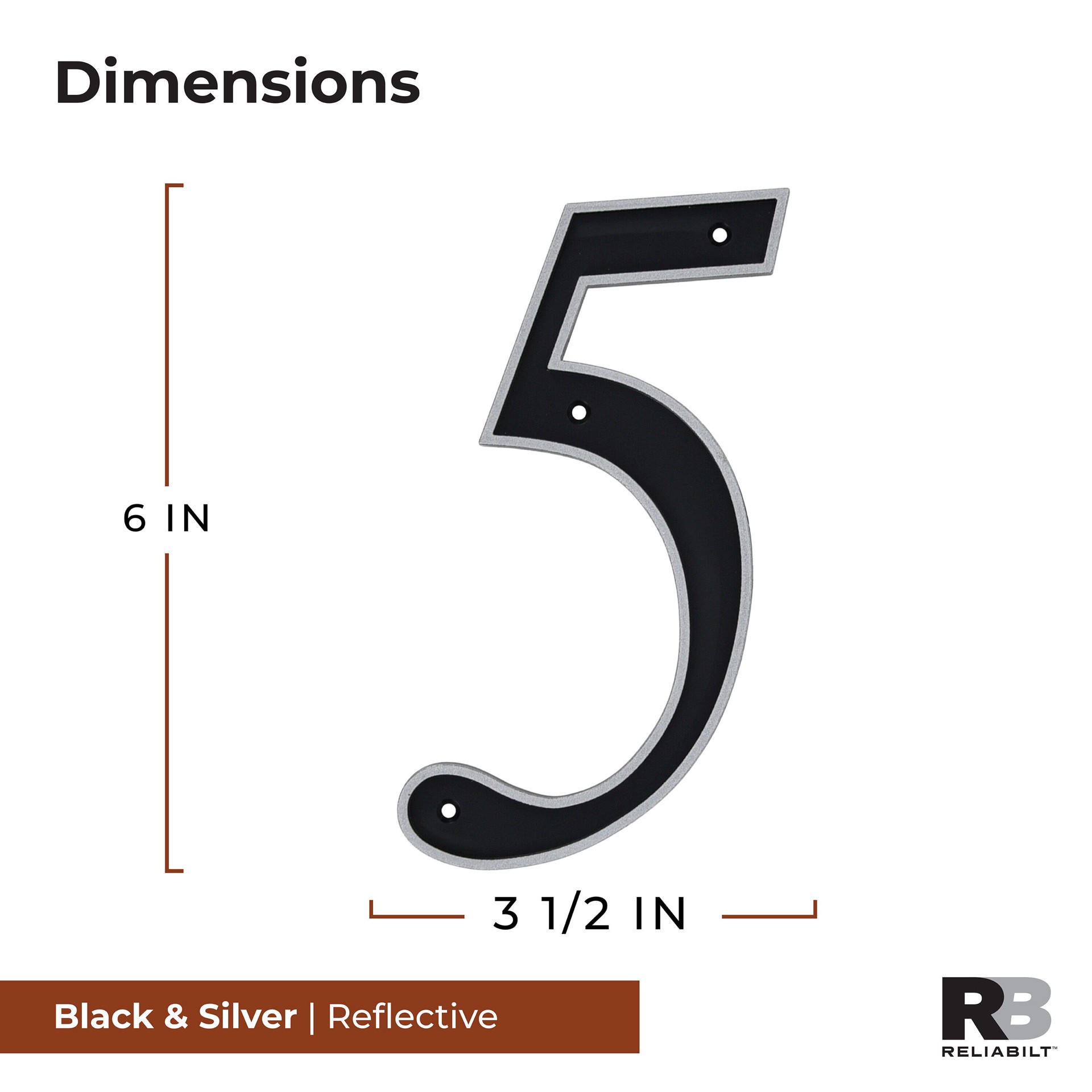 slide 2 of 6, RELIABILT 6-in Reflective Black Number 5, 1 ct