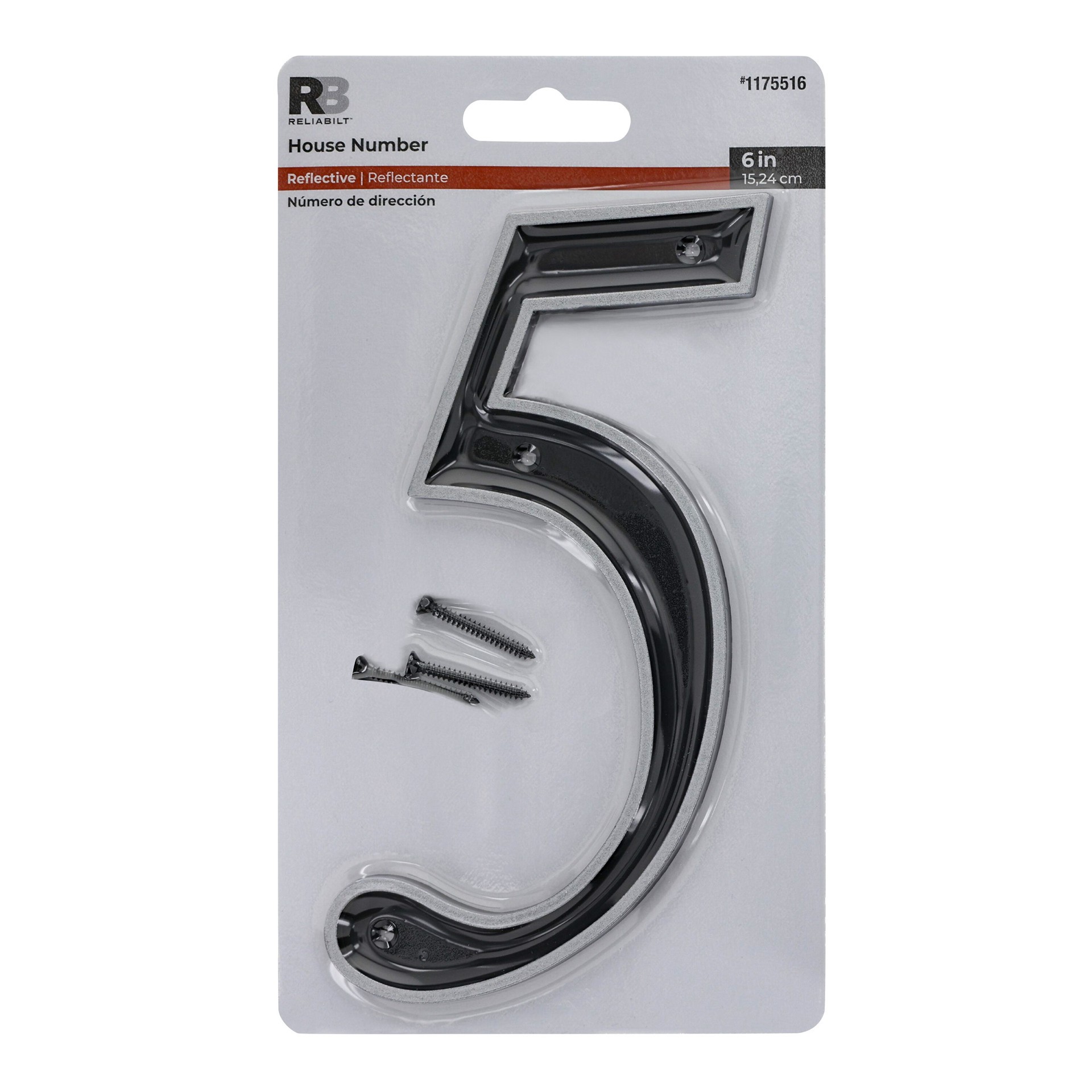 slide 1 of 6, RELIABILT 6-in Reflective Black Number 5, 1 ct