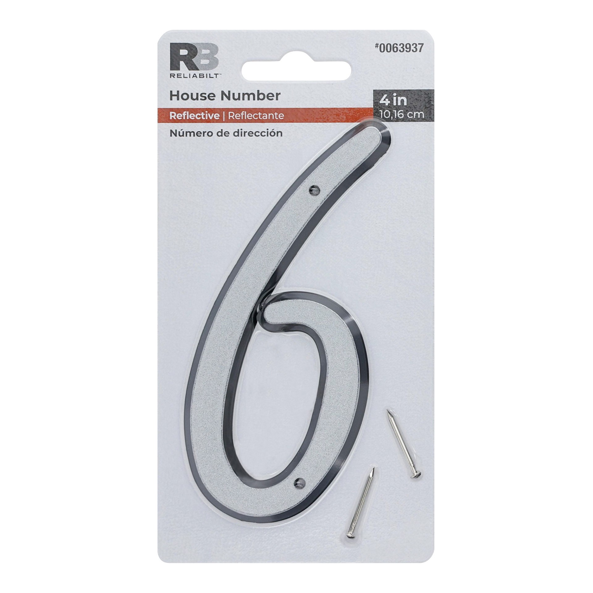 slide 1 of 6, RELIABILT 4-in Reflective Silver Number 6, 1 ct