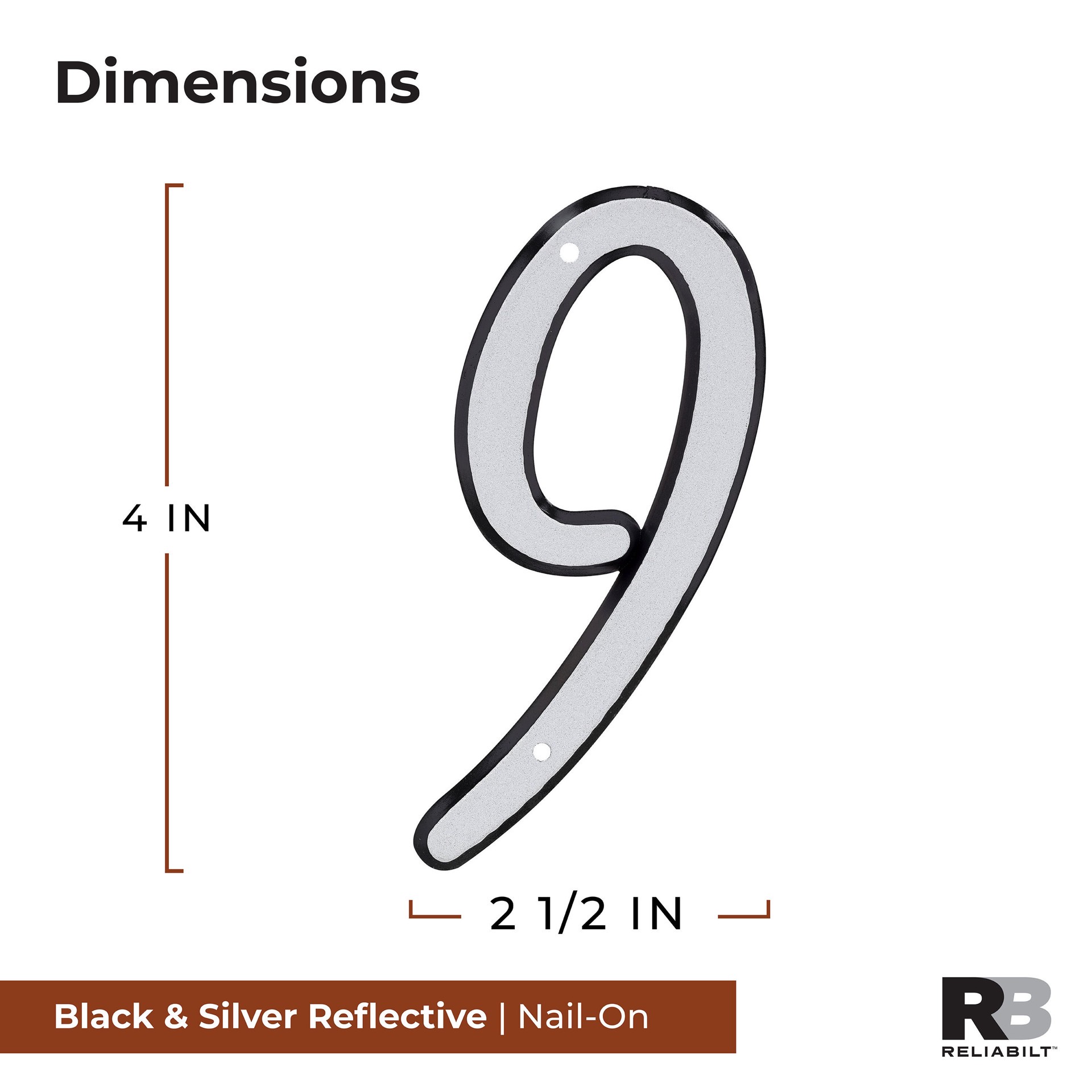 slide 2 of 6, RELIABILT 4-in Reflective Silver Number 9, 1 ct