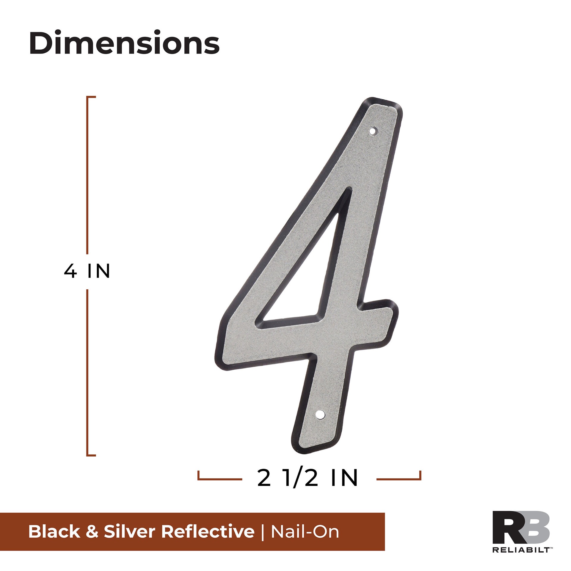 slide 2 of 6, RELIABILT 4-in Reflective Silver Number 4, 1 ct