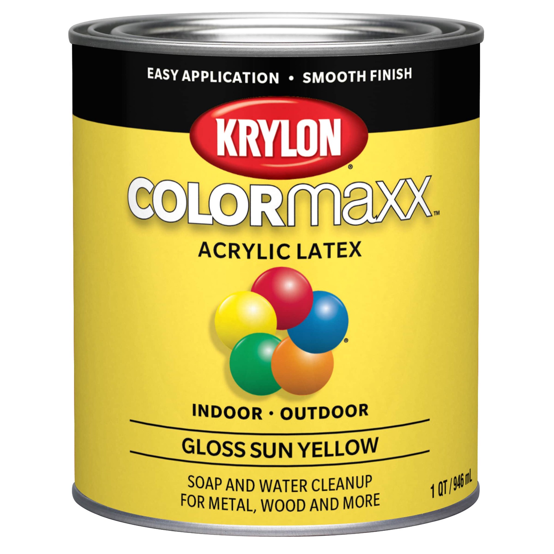 slide 2 of 4, Krylon Gloss Sun Yellow Enamel Acrylic Interior Paint + Primer (1-quart), 