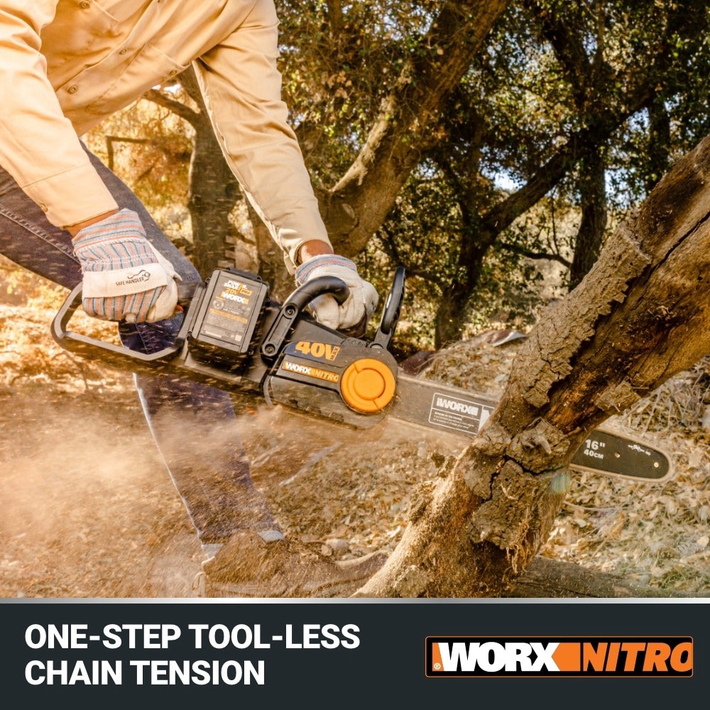 slide 4 of 6, WORX Nitro Power Share Brushless 40-volt 16-in Battery 4 Ah Chainsaw Battery Included Charger Included, 1 ct
