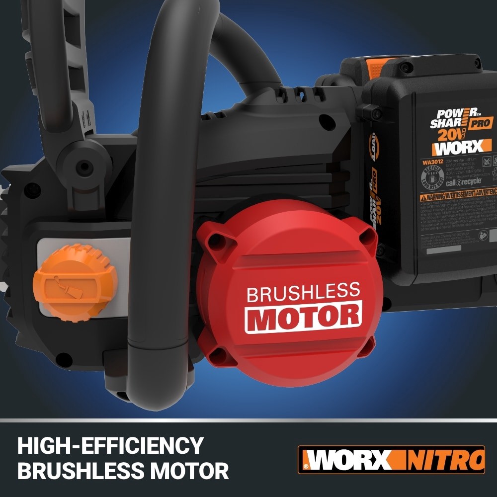 slide 5 of 6, WORX Nitro Power Share Brushless 40-volt 16-in Battery 4 Ah Chainsaw Battery Included Charger Included, 1 ct