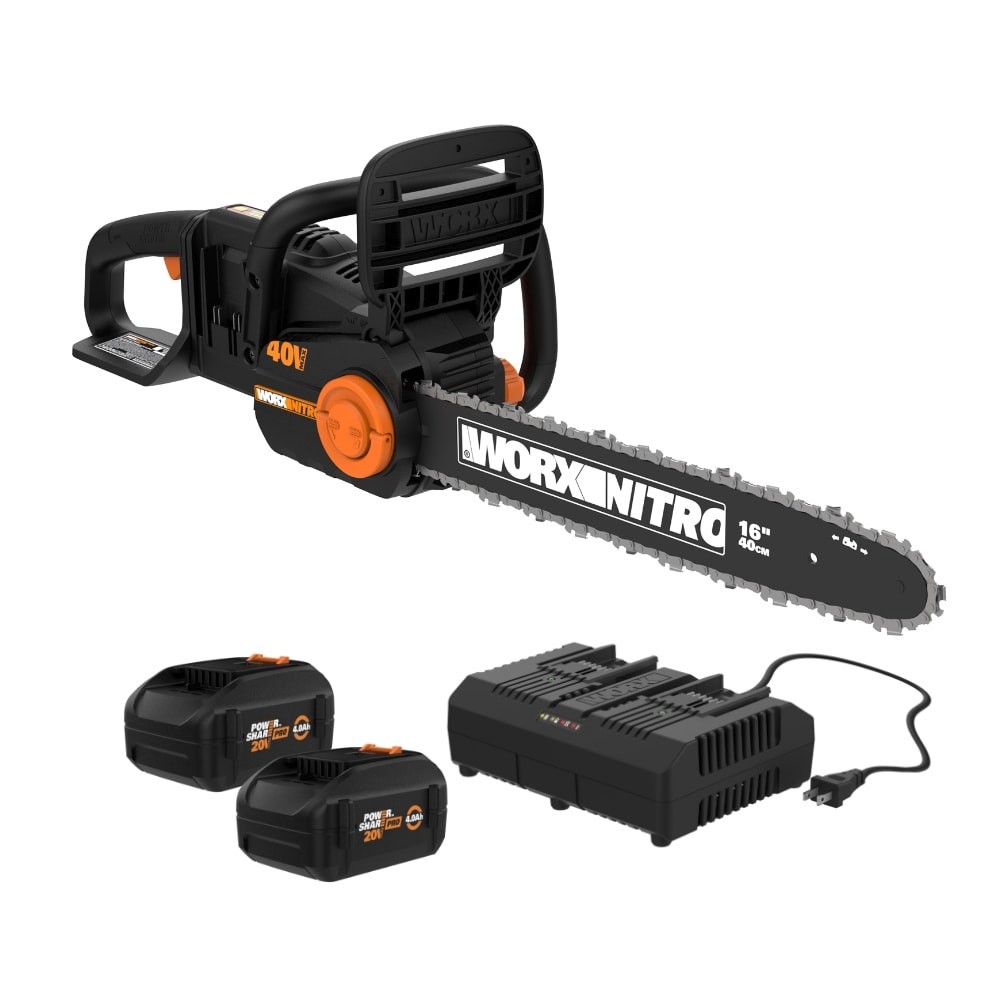 slide 1 of 6, WORX Nitro Power Share Brushless 40-volt 16-in Battery 4 Ah Chainsaw Battery Included Charger Included, 1 ct