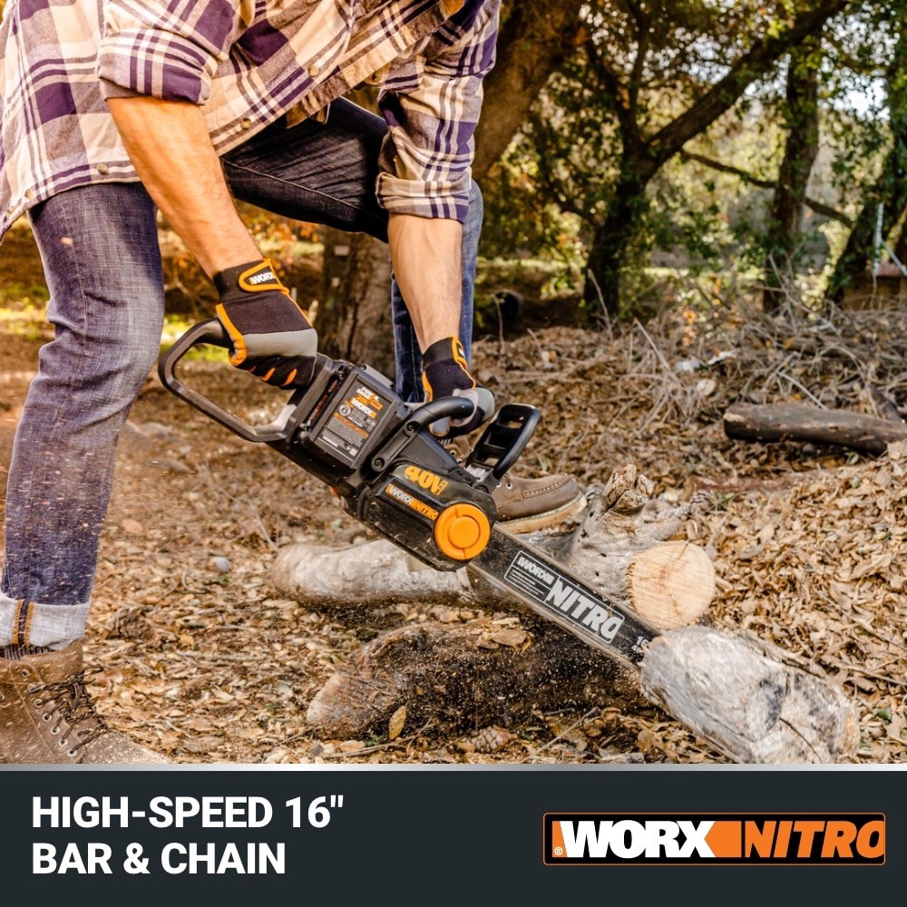 slide 6 of 6, WORX Nitro Power Share Brushless 40-volt 16-in Battery 4 Ah Chainsaw Battery Included Charger Included, 1 ct