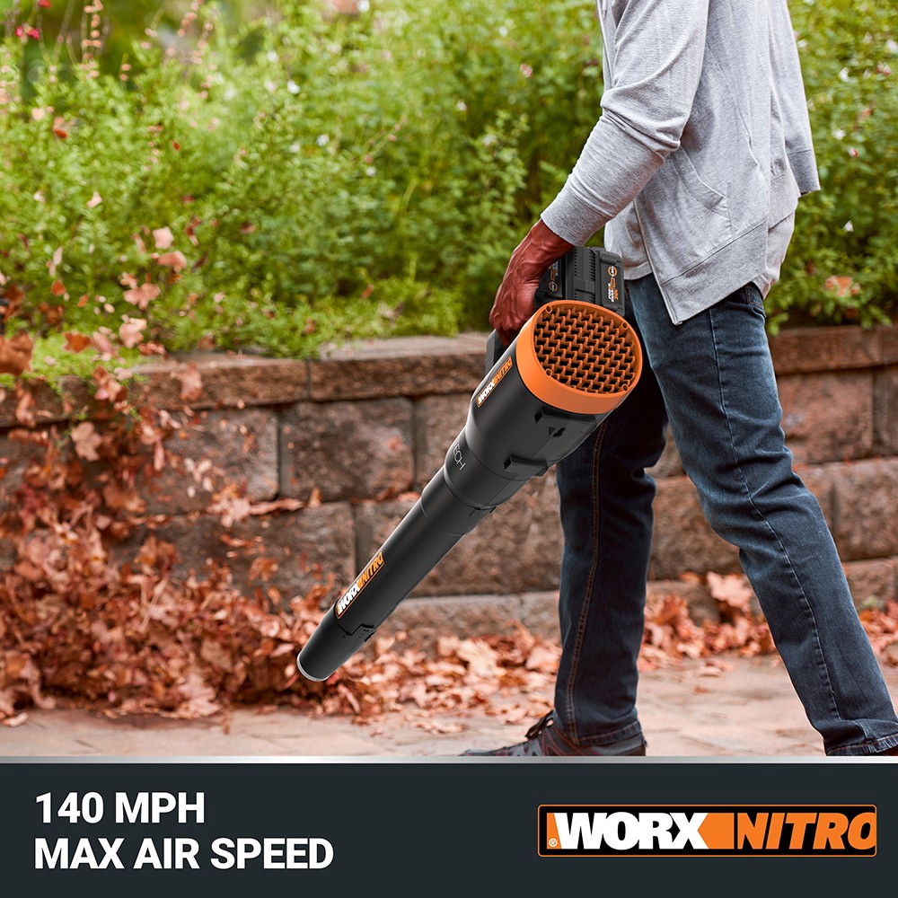 slide 4 of 6, WORX Nitro Power Share Quiet Tech 40v (2x20v) 530-CFM 180-MPH Cordless Battery Handheld Leaf Blower with (2) 20v 4-Ah Batteries and Charger Included, 1 ct