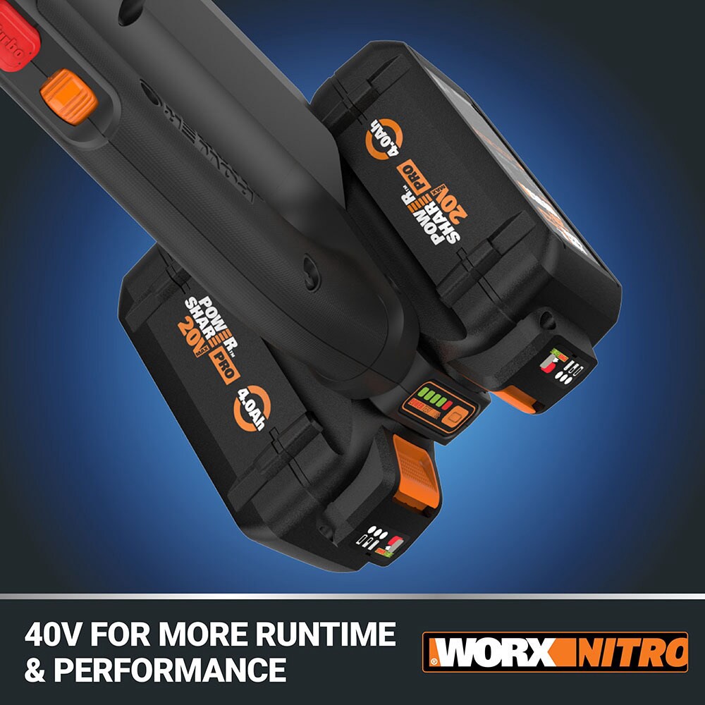 slide 4 of 6, WORX Nitro Powershare 40v (2x20v) 620-CFM 165-MPH Cordless Battery Handheld Leaf Blower with (2) 20v 4-Ah Batteries and Charger Included, 1 ct