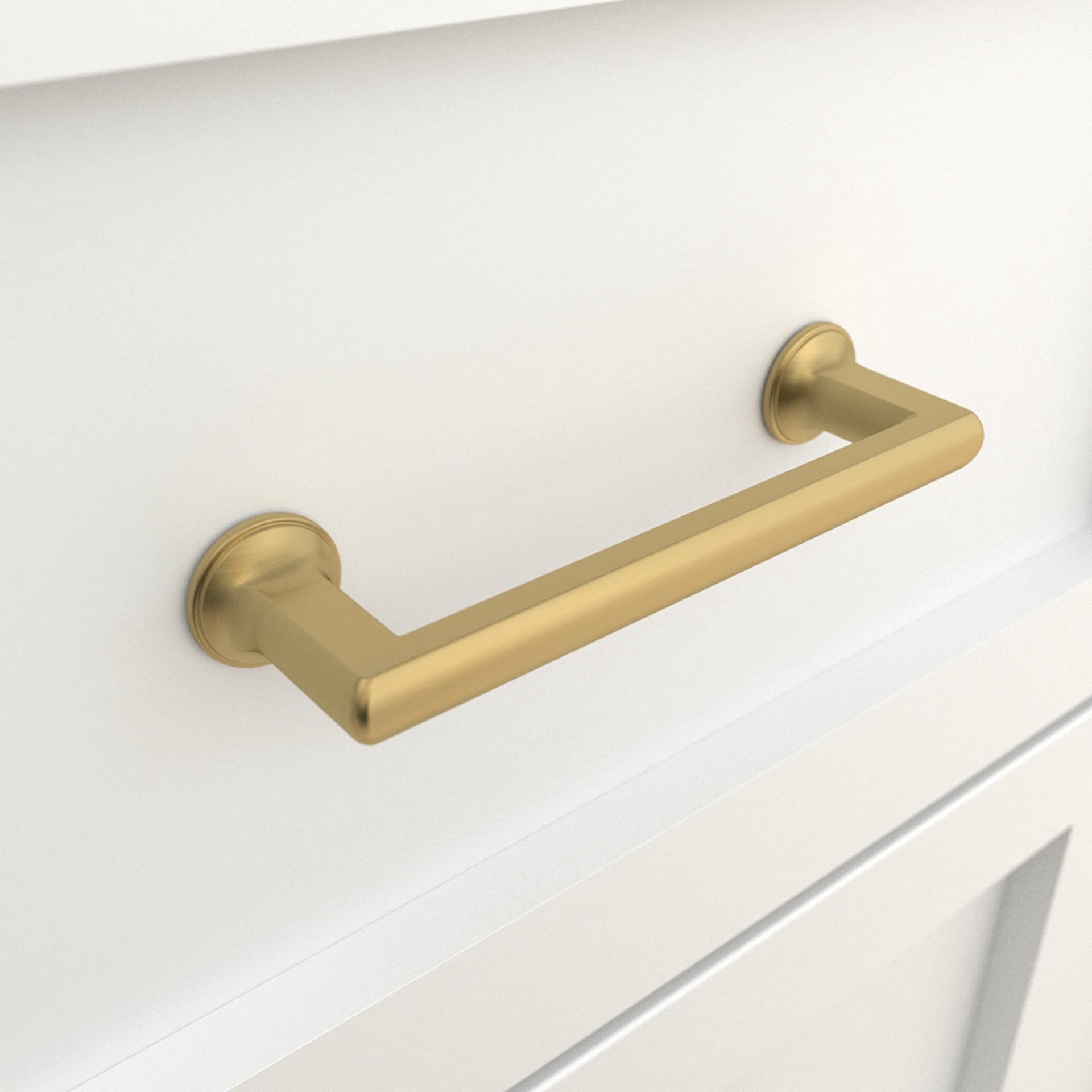slide 2 of 6, allen + roth Lowder 3-3/4-in , 96mm Center to Center Brushed Gold Rectangular Bar Drawer Pull, 1 ct