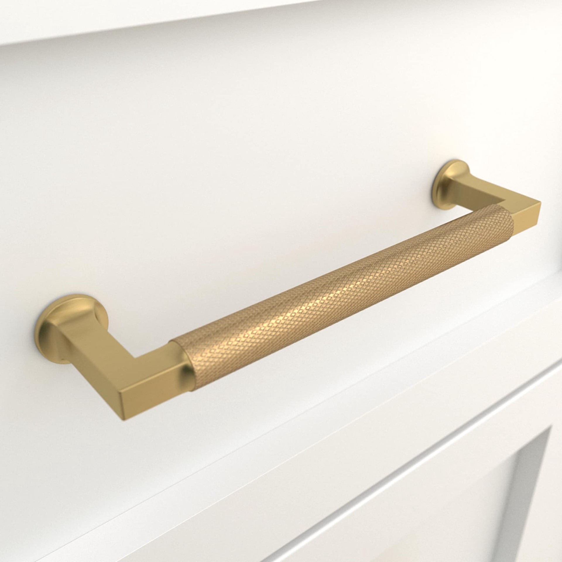 slide 2 of 6, allen + roth HADLEY 5-1/16-in , 128mm Center to Center Brushed Gold Rectangular Bar Drawer Pull, 1 ct