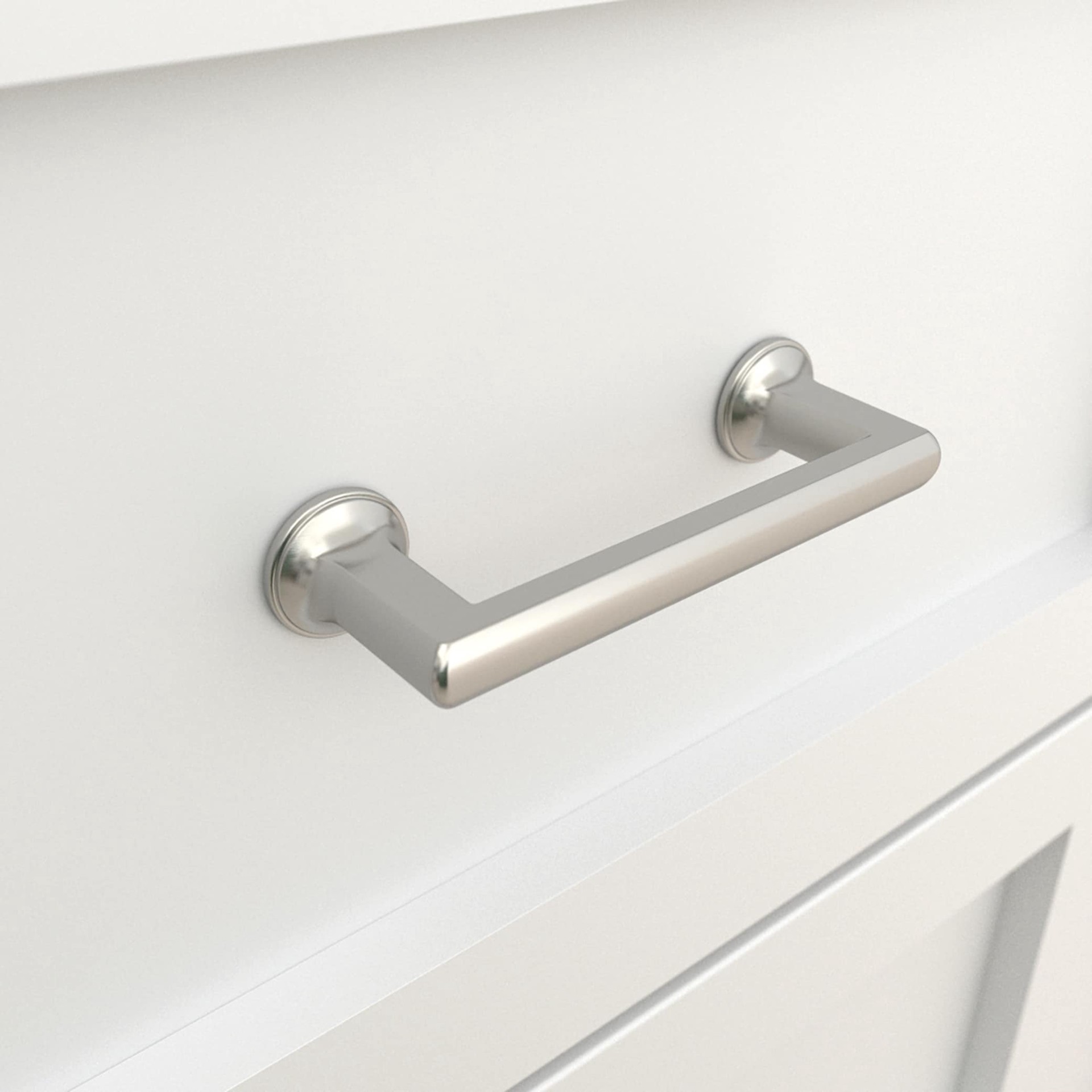 slide 2 of 6, allen + roth Lowder 3-in , 76mm Center to Center Satin Nickel Rectangular Bar Drawer Pull, 1 ct