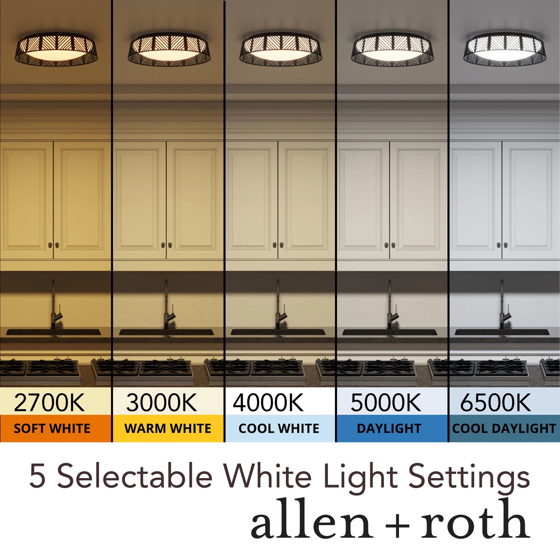 slide 3 of 6, allen + roth Makia 5 CCT 1 -Light 17.5-in Matte Black Integrated LED Flush Mount Light, 1 ct