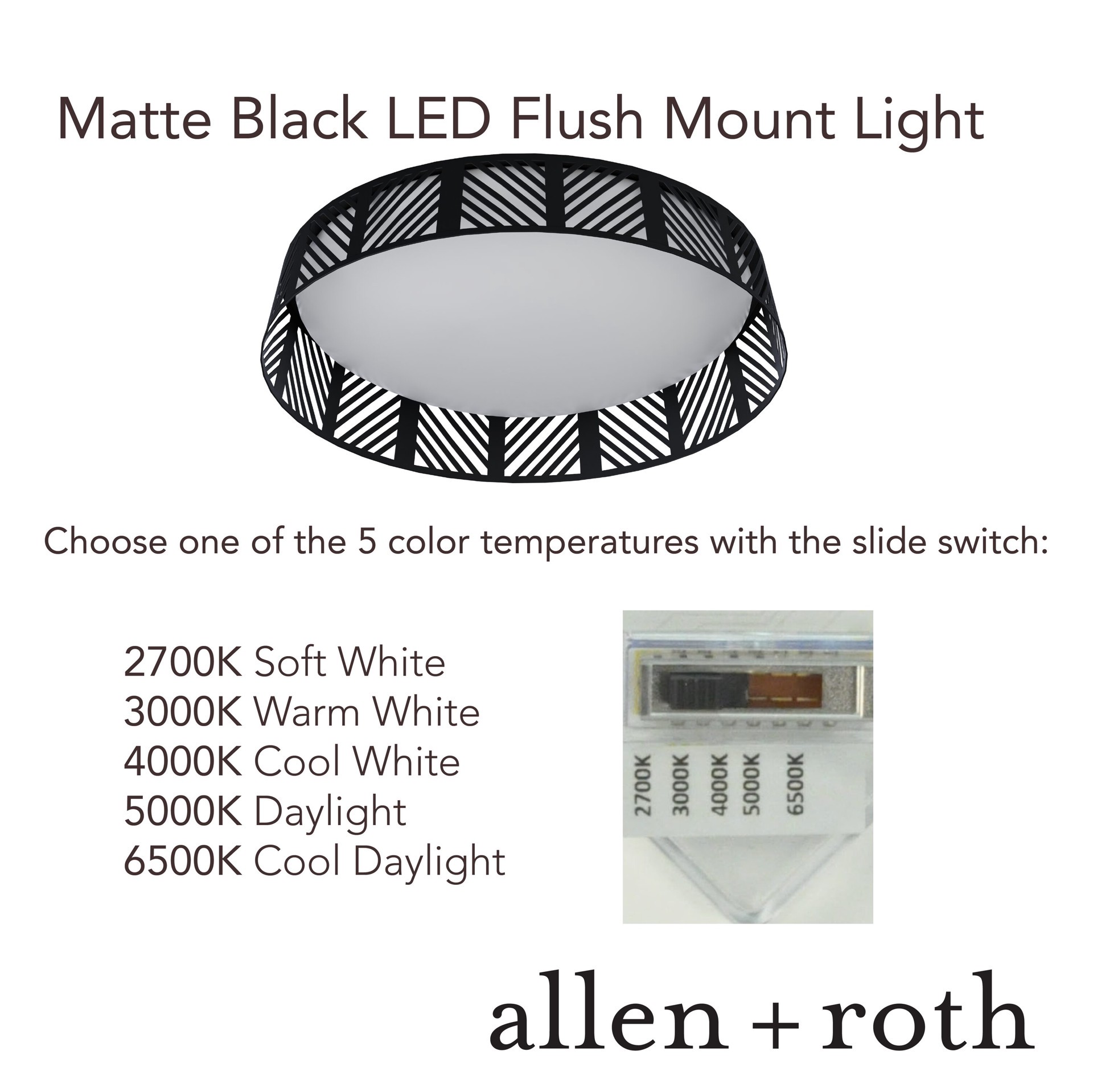 slide 5 of 6, allen + roth Makia 5 CCT 1 -Light 17.5-in Matte Black Integrated LED Flush Mount Light, 1 ct