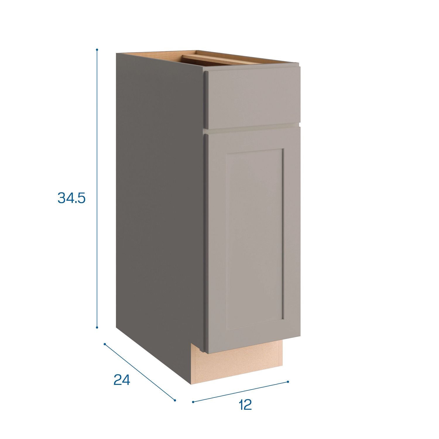 slide 6 of 6, Project Source Burlington 12-in W x 34.5-in H x 24-in D Gray Base Fully Assembled Cabinet Recessed Panel Shaker, 1 ct