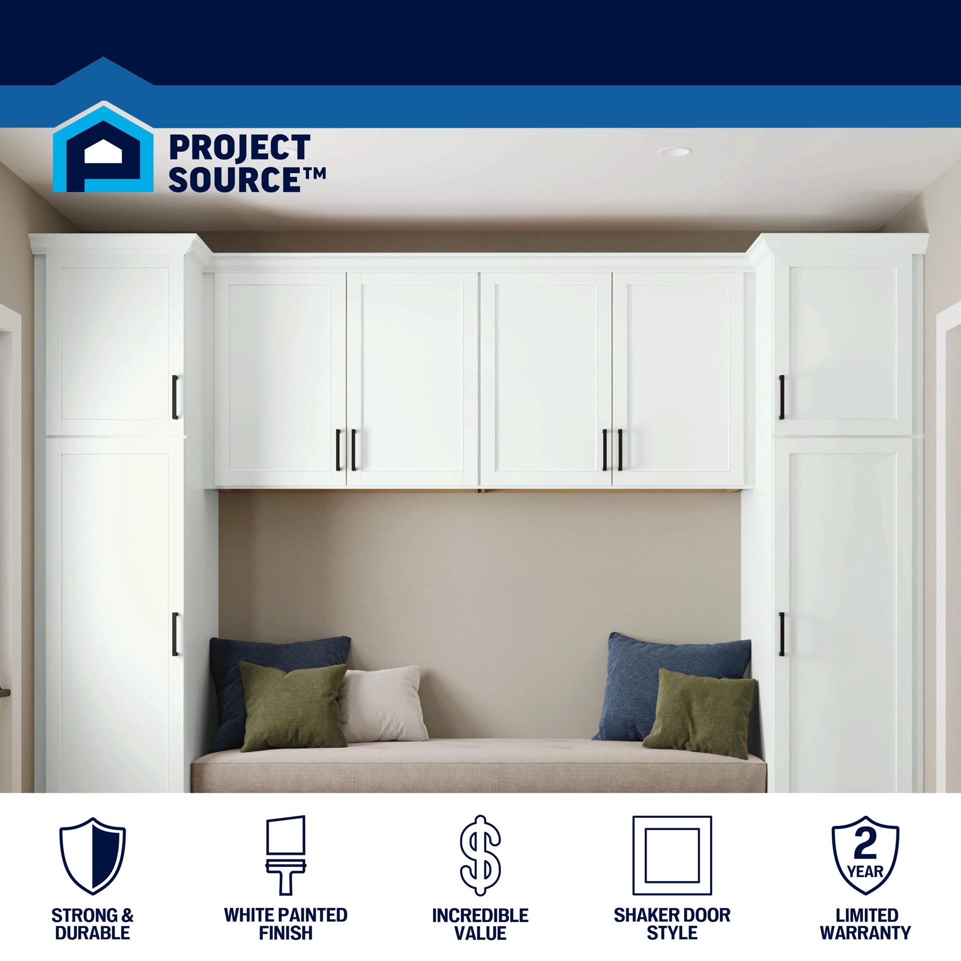 slide 4 of 6, Project Source Conway 24-in W x 30-in H x 12-in D White Wall Fully Assembled Cabinet Recessed Panel Shaker, 1 ct