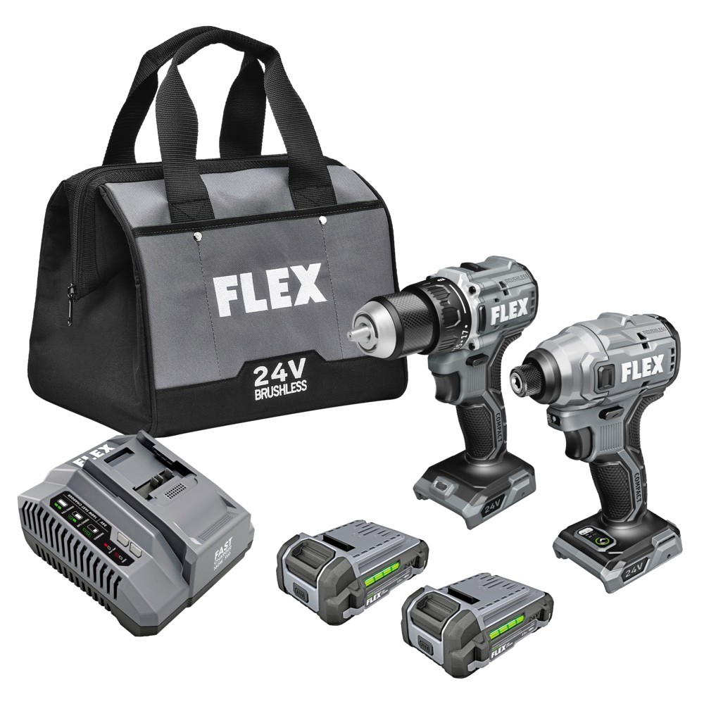 slide 1 of 6, FLEX COMPACT 24-volt 2-Tool Brushless Power Tool Combo Kit with Soft Case (2-Batteries Included and Charger Included), 1 ct