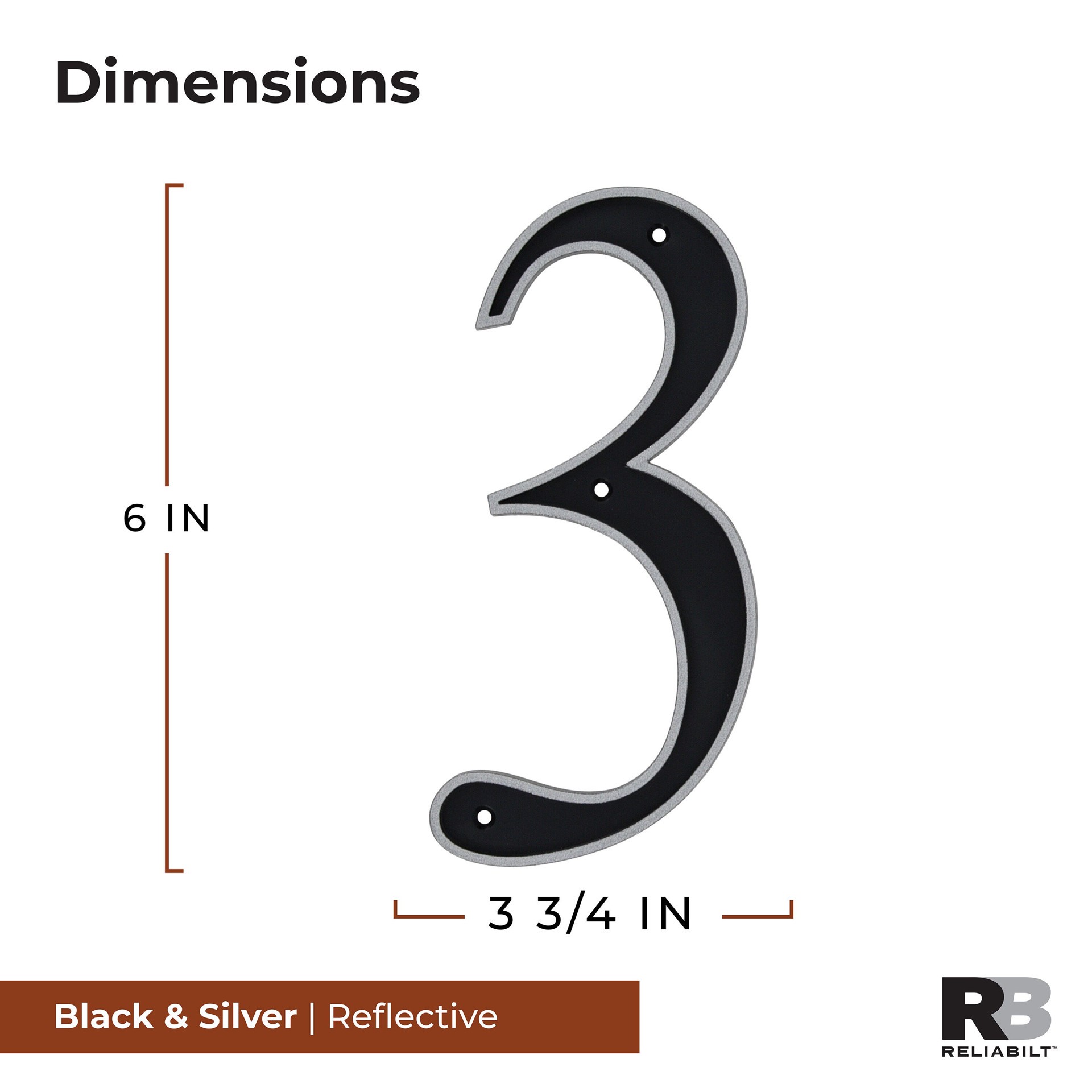 slide 2 of 6, RELIABILT 6-in Reflective Black Number 3, 1 ct