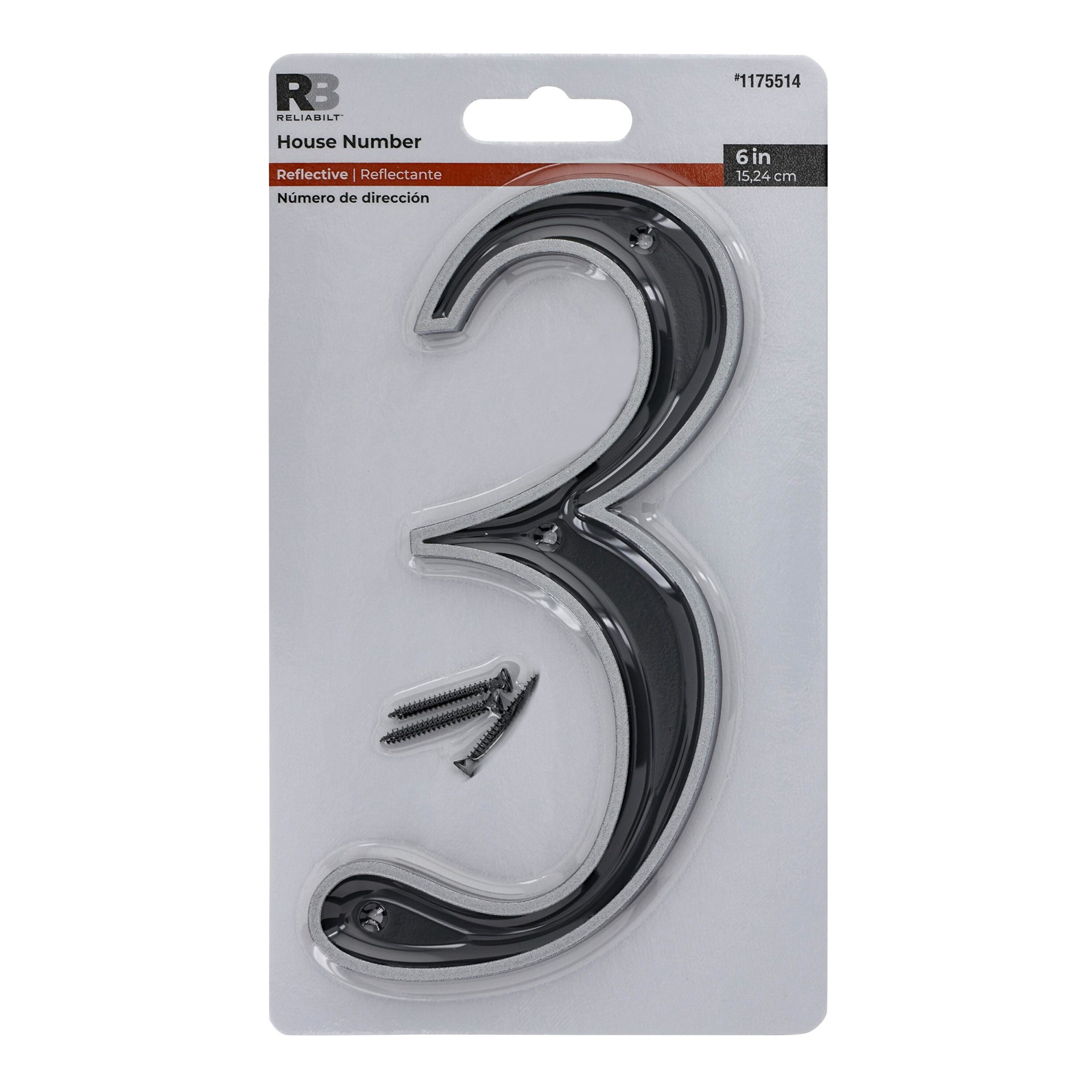 slide 1 of 6, RELIABILT 6-in Reflective Black Number 3, 1 ct