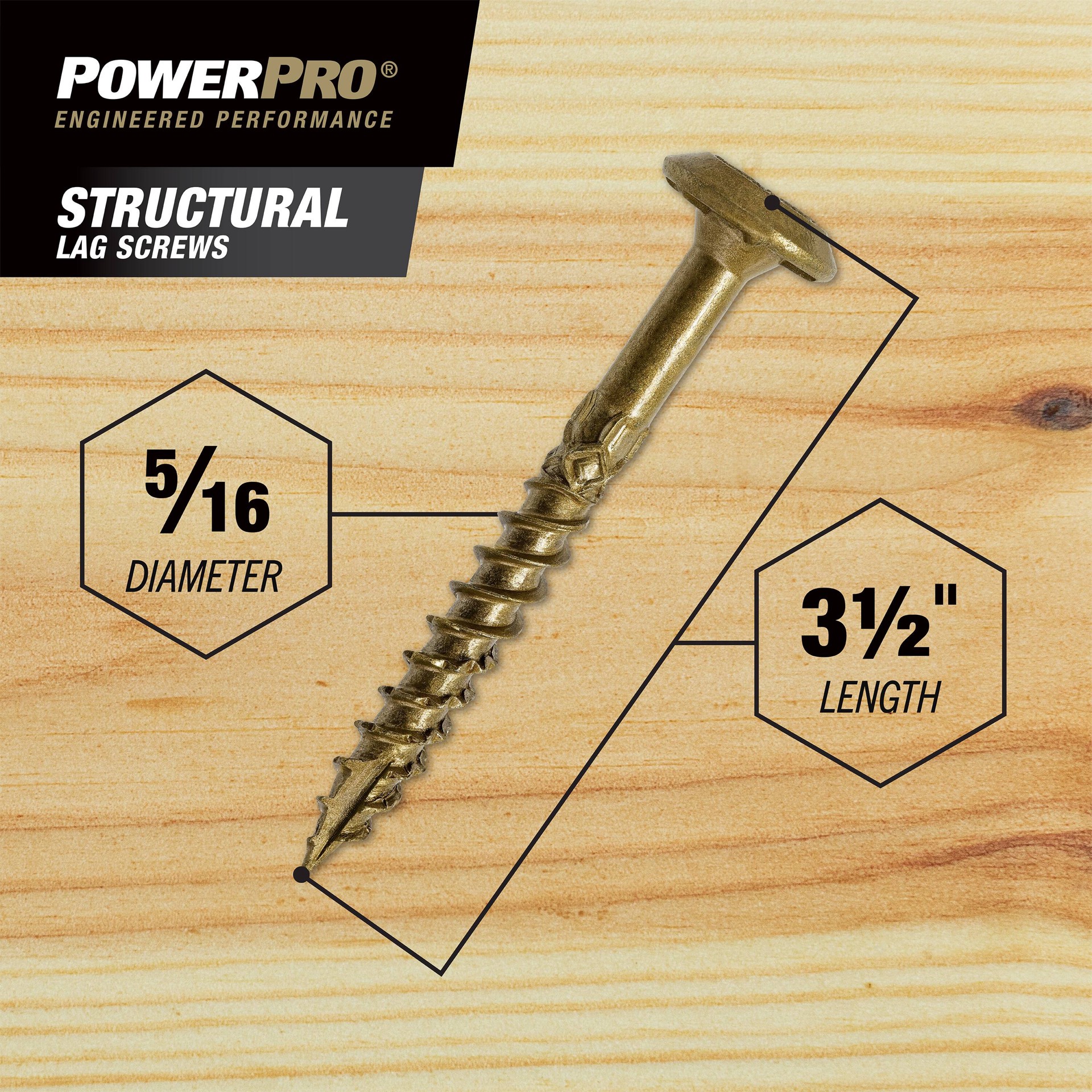 slide 3 of 6, Power Pro 5/16-in x 3-1/2-in Bronze Epoxy Round -Head Exterior Lag screws, 1 ct