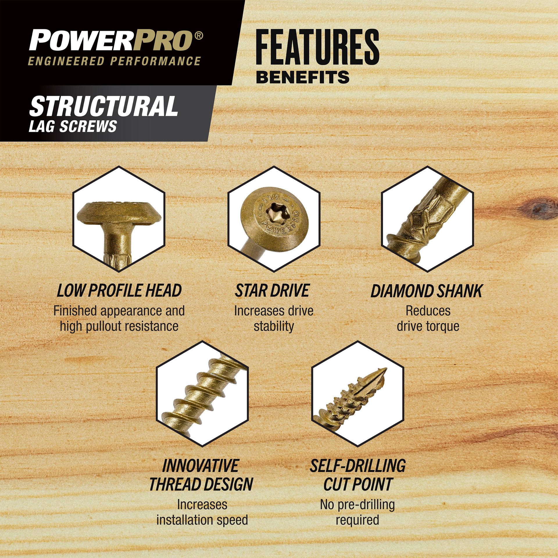 slide 5 of 6, Power Pro 5/16-in x 3-1/2-in Bronze Epoxy Round -Head Exterior Lag screws, 1 ct
