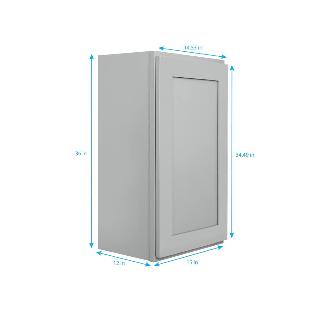 slide 5 of 6, RELIABILT Overlake 15-in W x 36-in H x 12-in D Gray Wall Ready to Assemble (RTA) Plywood Cabinet Recessed Panel Shaker, 1 ct