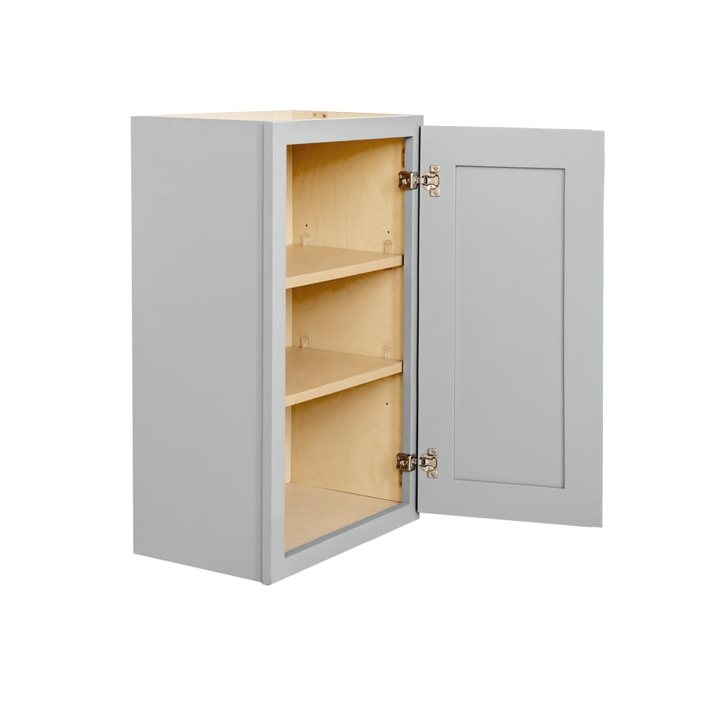 slide 6 of 6, RELIABILT Overlake 15-in W x 36-in H x 12-in D Gray Wall Ready to Assemble (RTA) Plywood Cabinet Recessed Panel Shaker, 1 ct