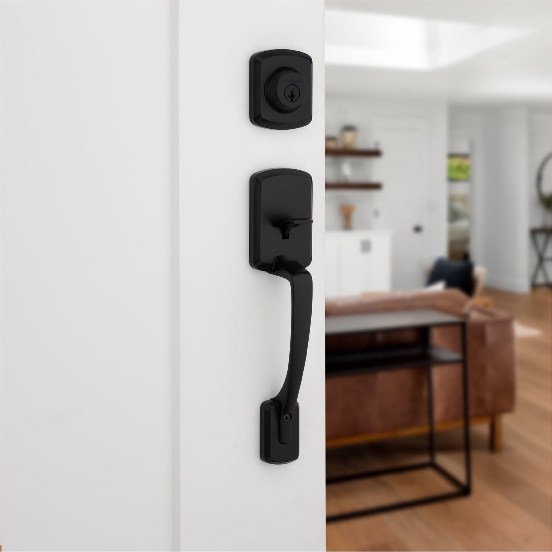 slide 2 of 6, Kwikset Henley Matte Black Exterior Single-Cylinder Deadbolt and Keyed Entry Door Handleset ft. SmartKey Security, 1 ct